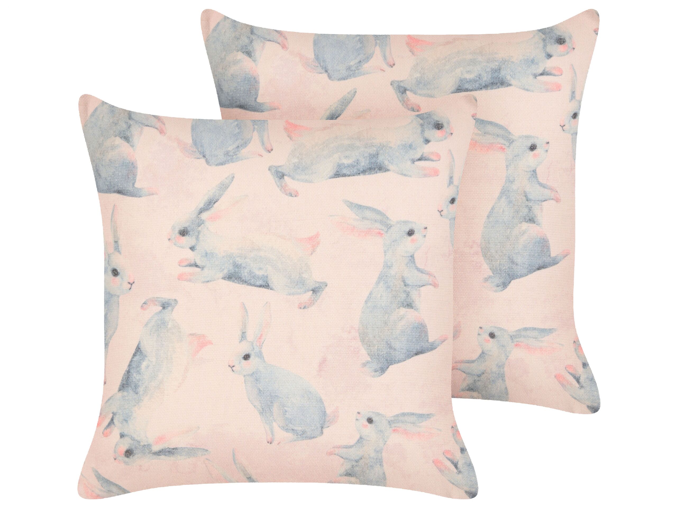 Set of 2 Cotton Kids Cushions Rabbit Motif 45x45cm Pink - Gemini Interiors