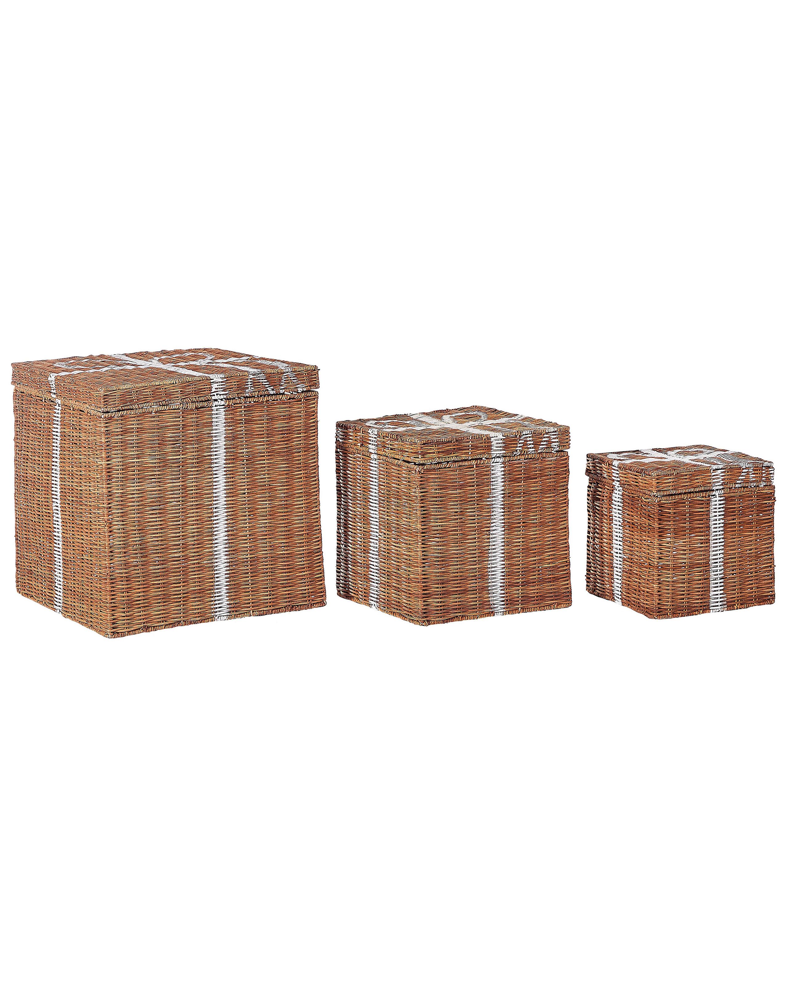 Set of 3 Rattan Storage Boxes Brown CADEAU - Gemini Interiors