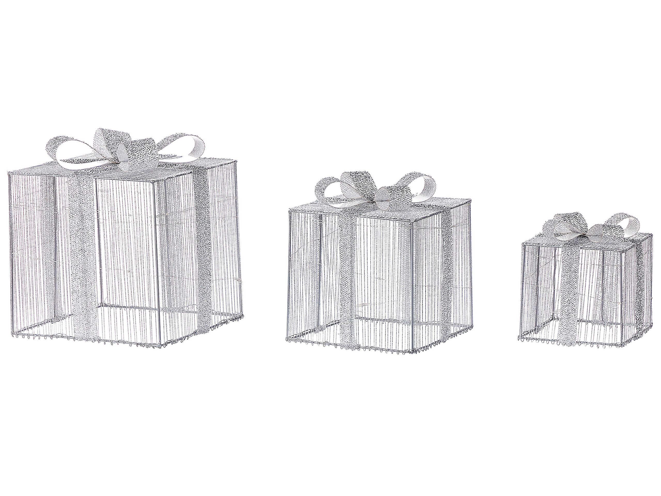 Set of 3 Outdoor LED Decorations Christmas Gifts 25cm Silver - Gemini Interiors