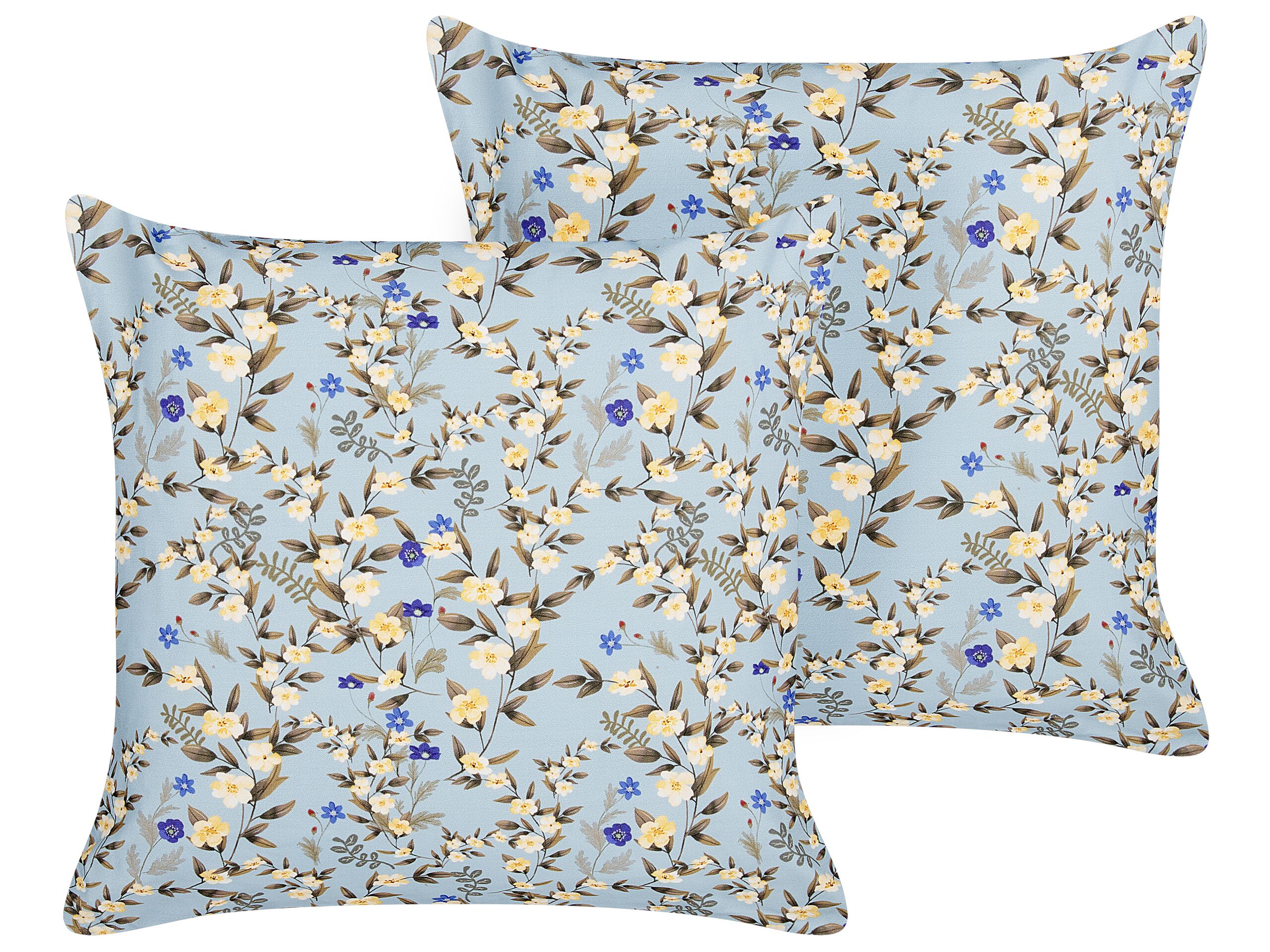 Set of 2 Outdoor Cushions Floral Motif 45 x 45 cm Blue VALLORIA - Gemini Interiors