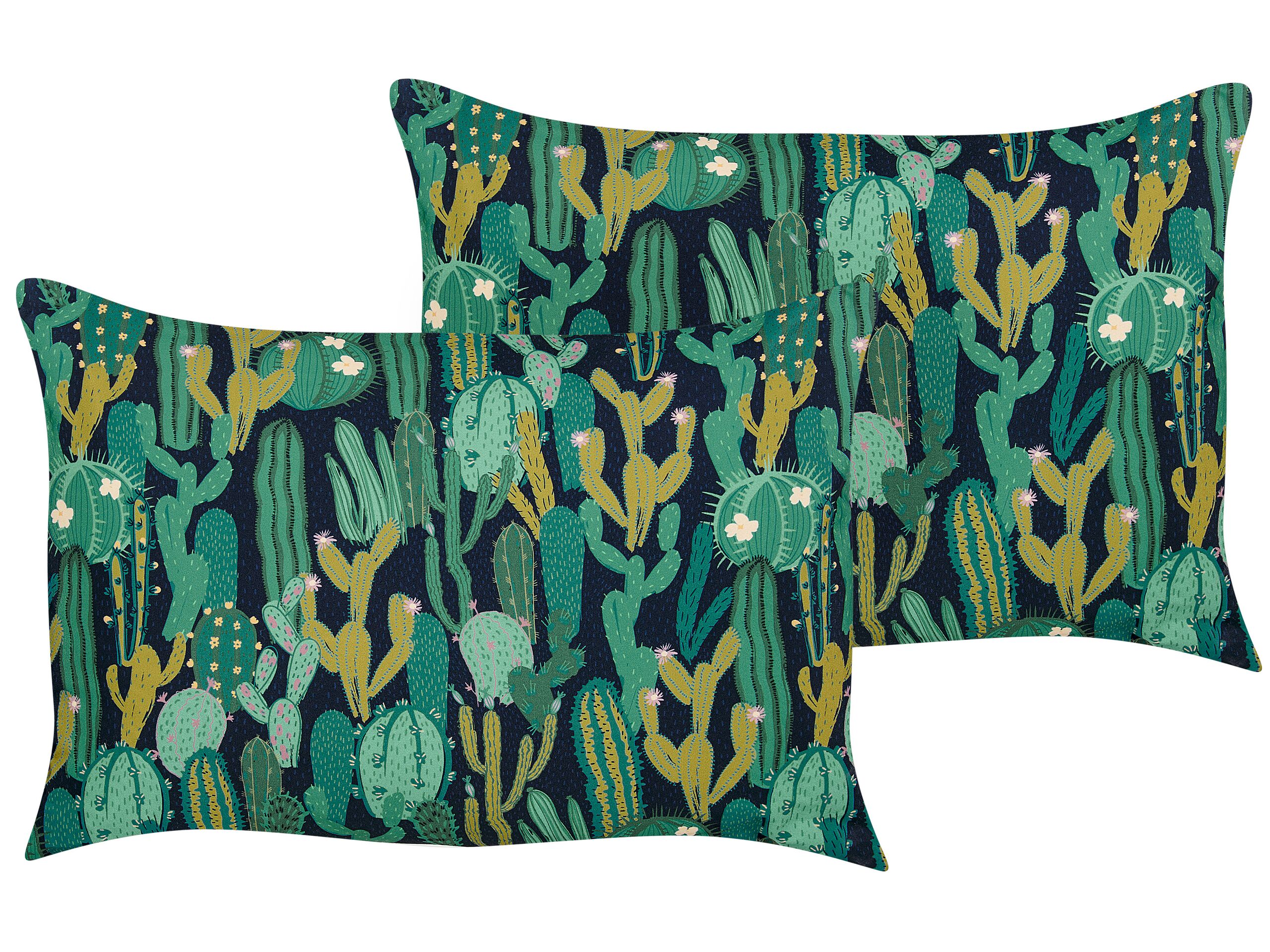 Set of 2 Outdoor Cushions Cactus Pattern 40 x 60 cm Green BUSSANA - Gemini Interiors