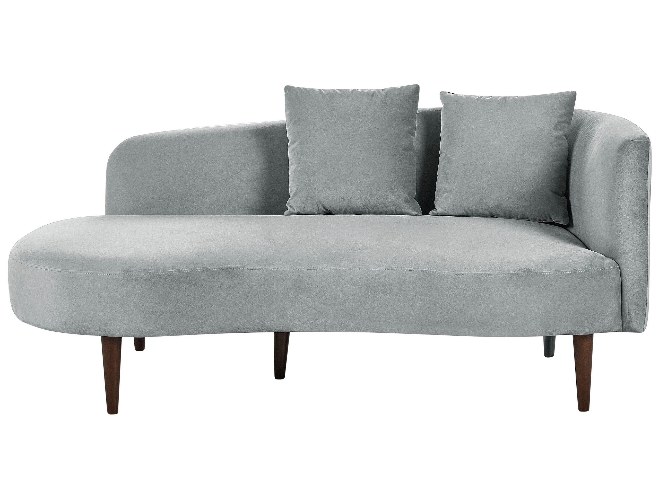 Right Hand Velvet Chaise Lounge Light Grey CHAUMONT - Gemini Interiors
