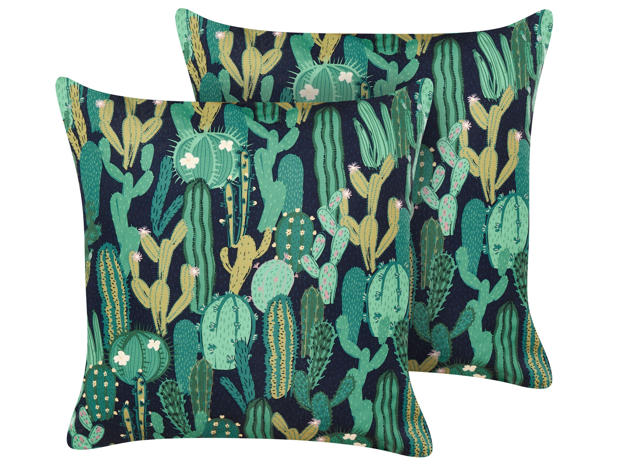 Set of 2 Outdoor Cushions Cactus Pattern 45 x 45 cm Green BUSSANA - Gemini Interiors