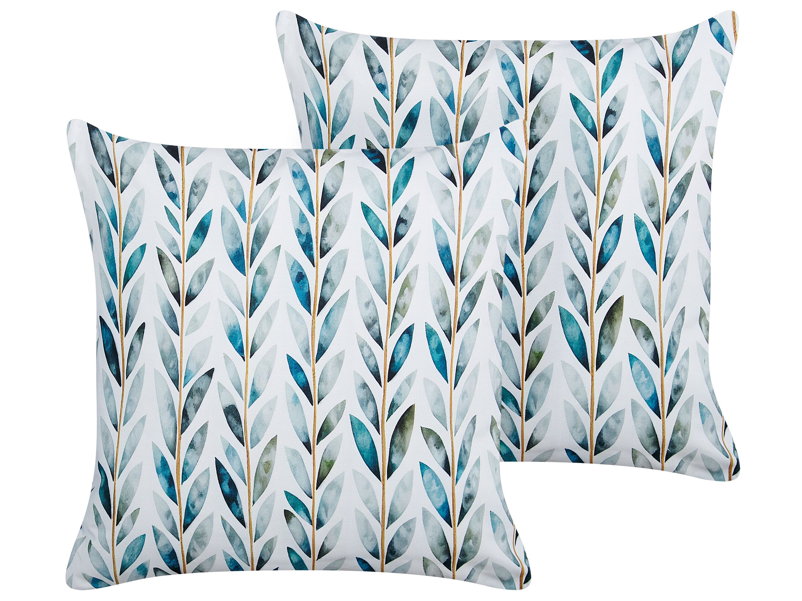Set of 2 Outdoor Cushions Leaf Motif 45 x 45 cm White and Green LOANO - Gemini Interiors