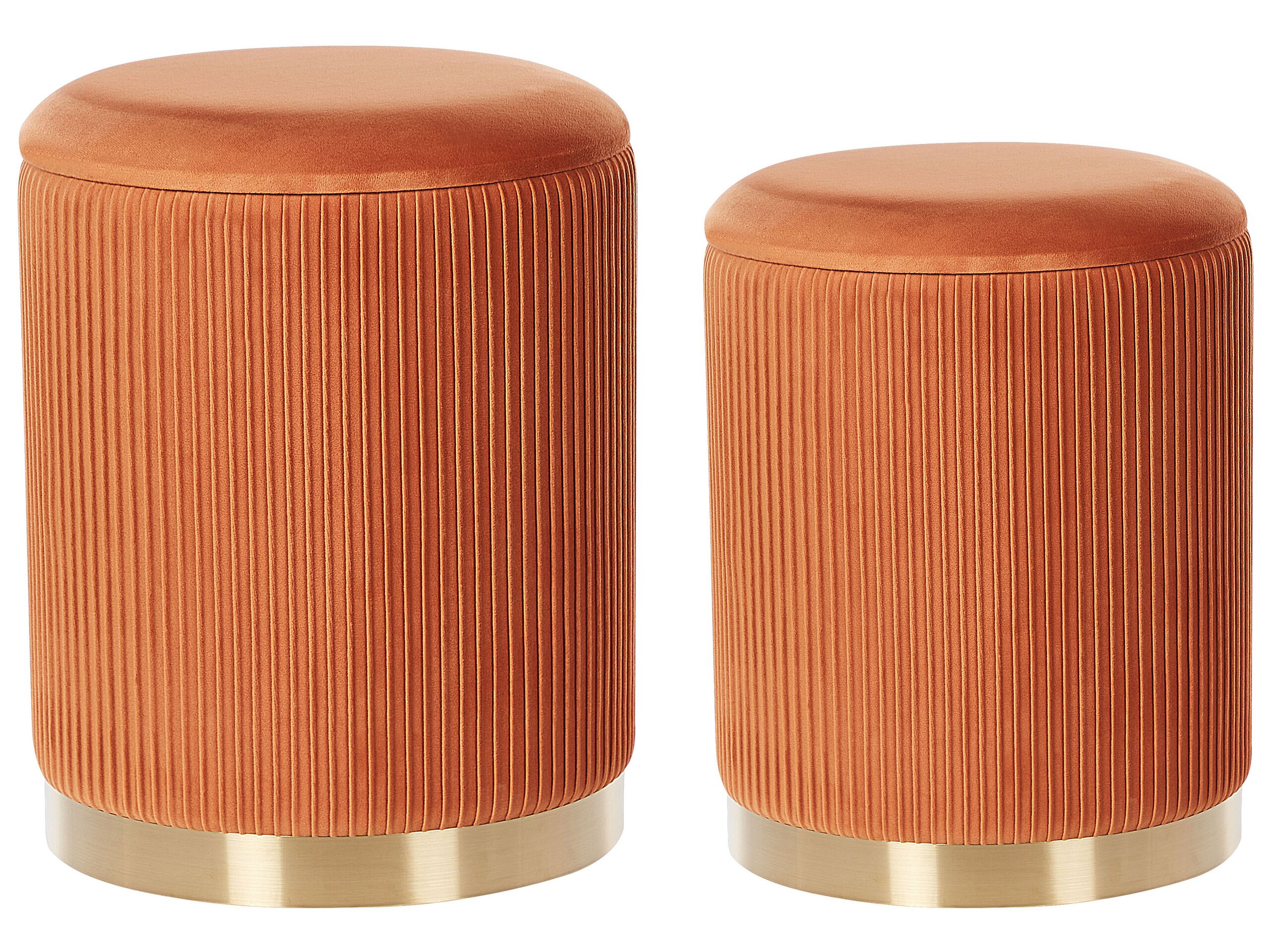 Set of 2 Velvet Storage Pouffes Orange MIRAMAR - Gemini Interiors