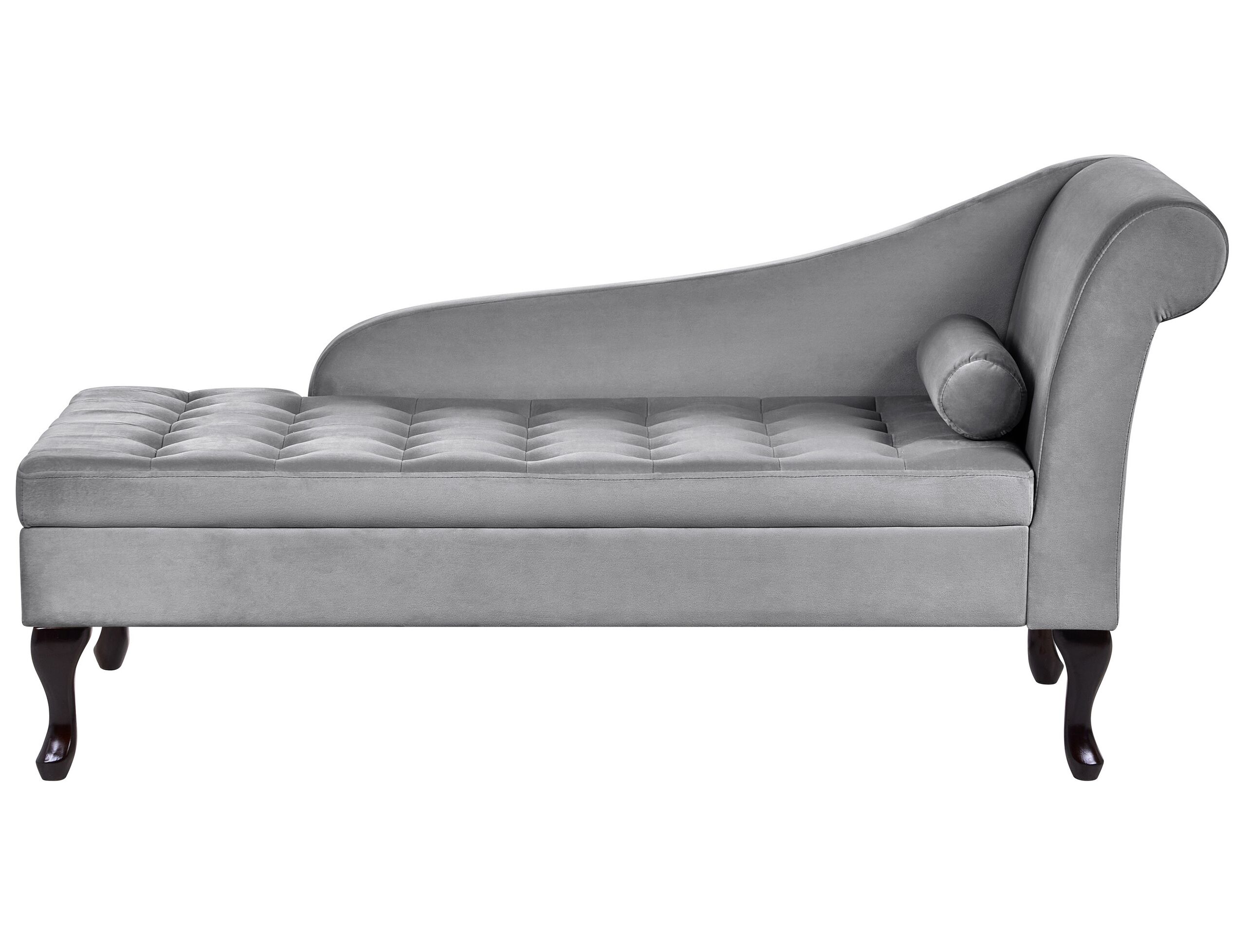 Right Hand Velvet Chaise Lounge with Storage Light Grey PESSAC - Gemini Interiors