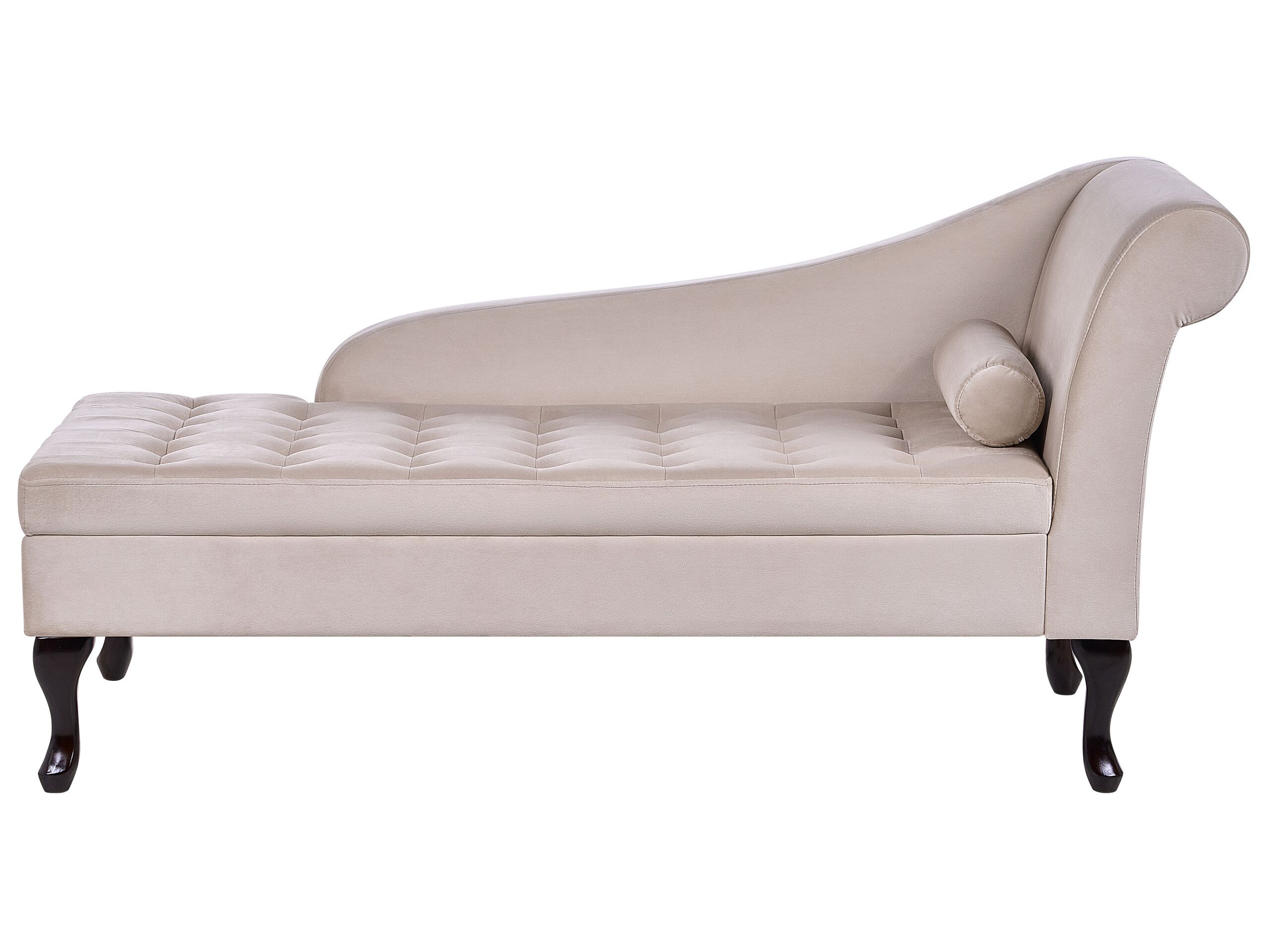 Right Hand Velvet Chaise Lounge with Storage Light Beige PESSAC - Gemini Interiors