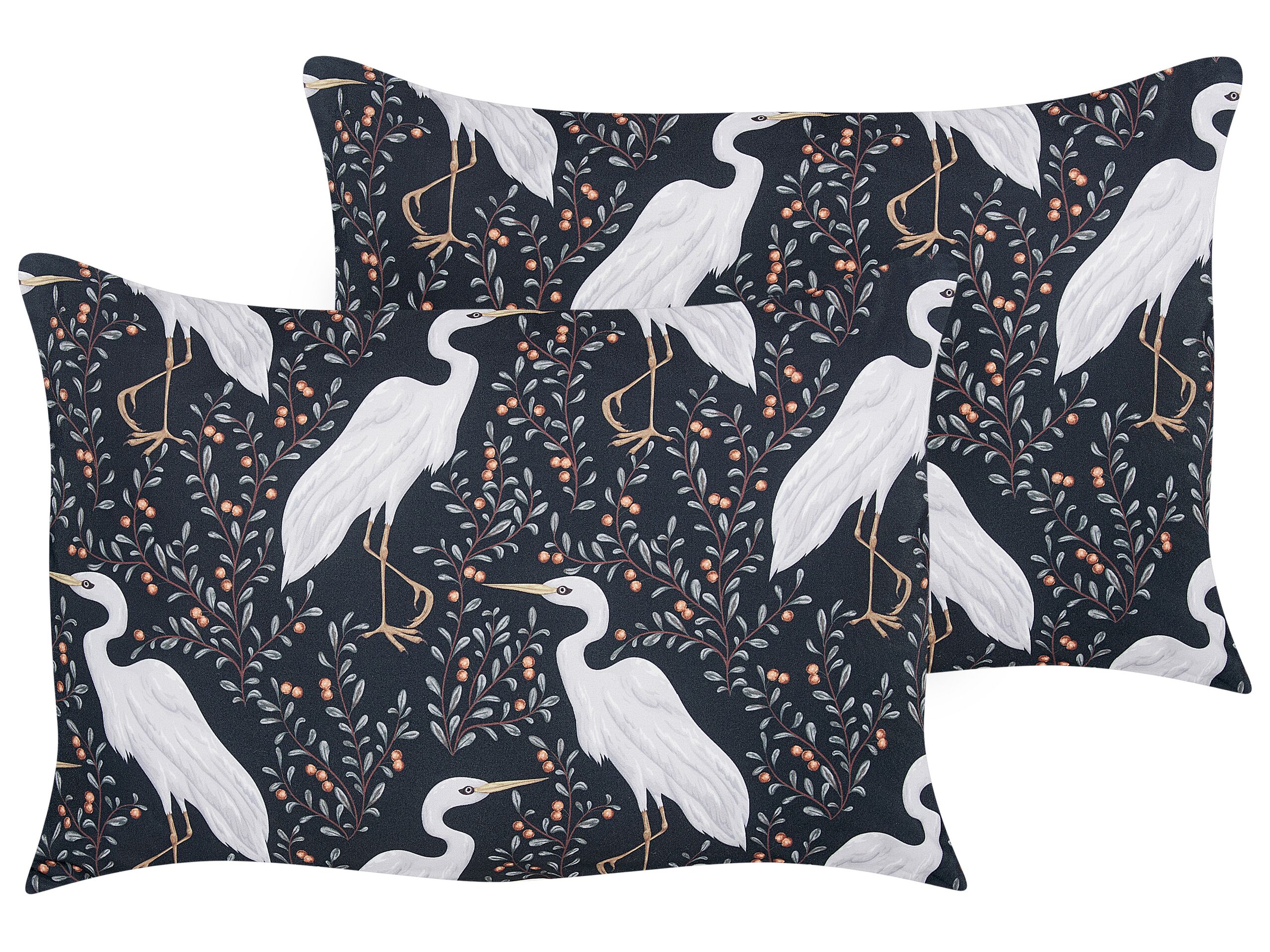 Set of 2 Outdoor Cushions Birds Motif 40 x 60 cm Black PIANAZZO - Gemini Interiors
