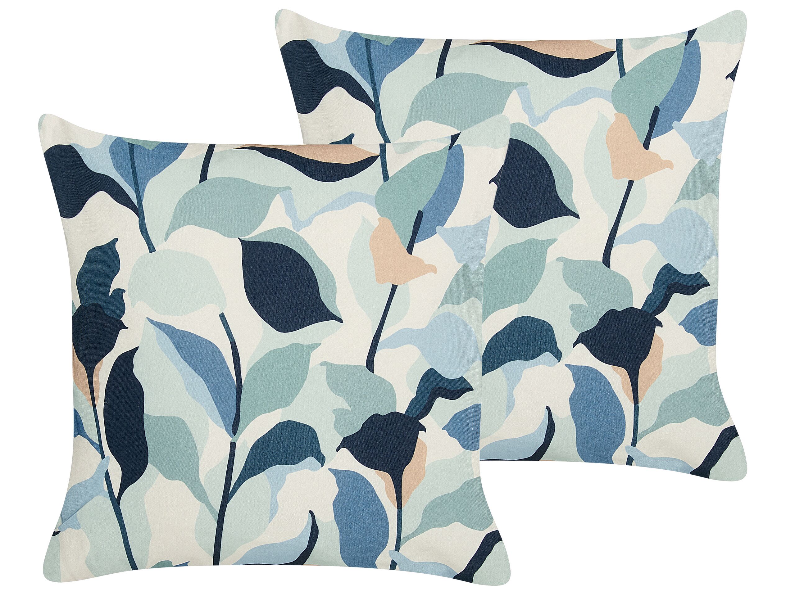 Set of 2 Outdoor Cushions Leaf Pattern 45 x 45 cm Blue VEGLINO - Gemini Interiors