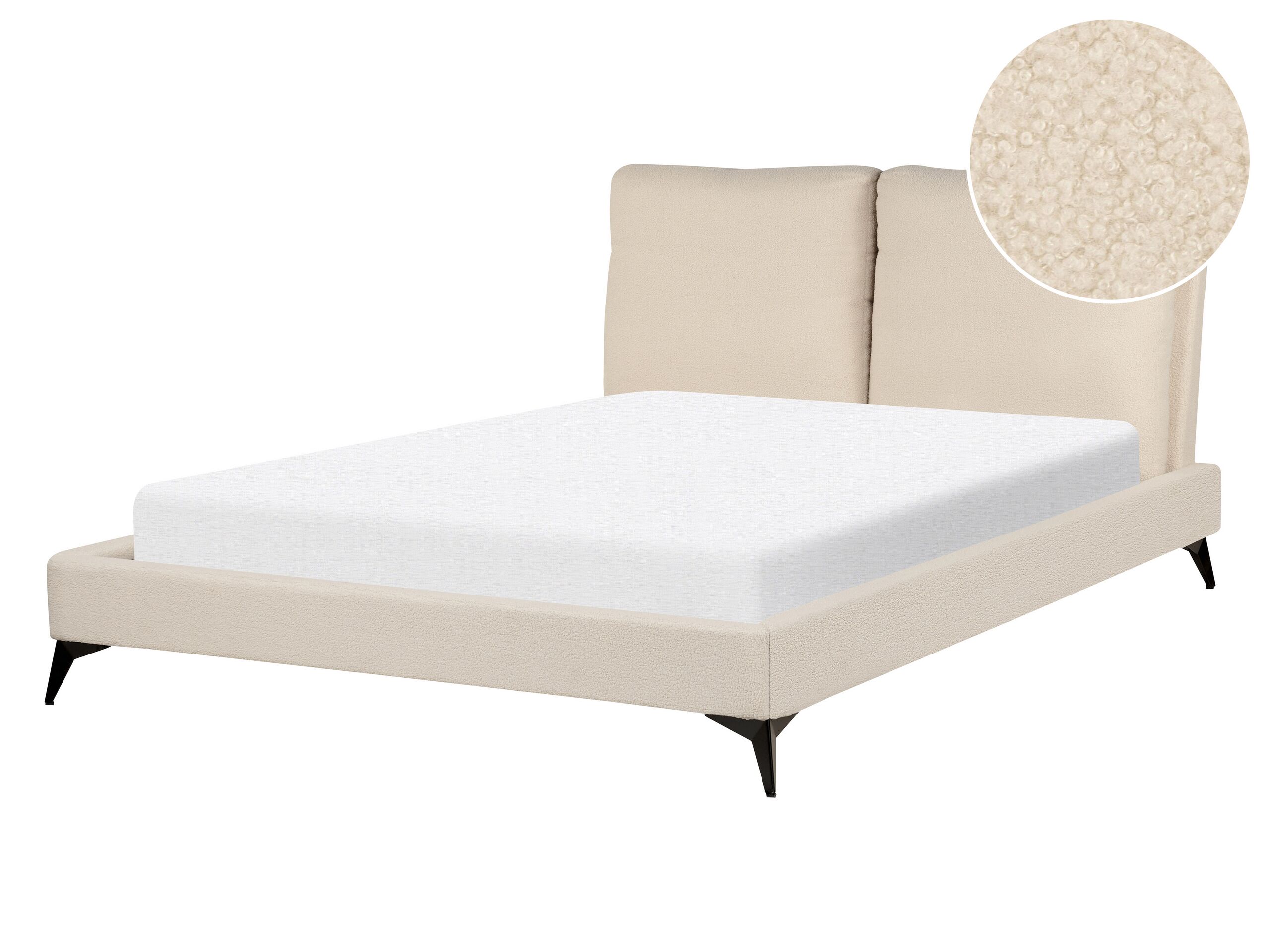 Boucle EU Double Size Bed Beige MELLE - Gemini Interiors