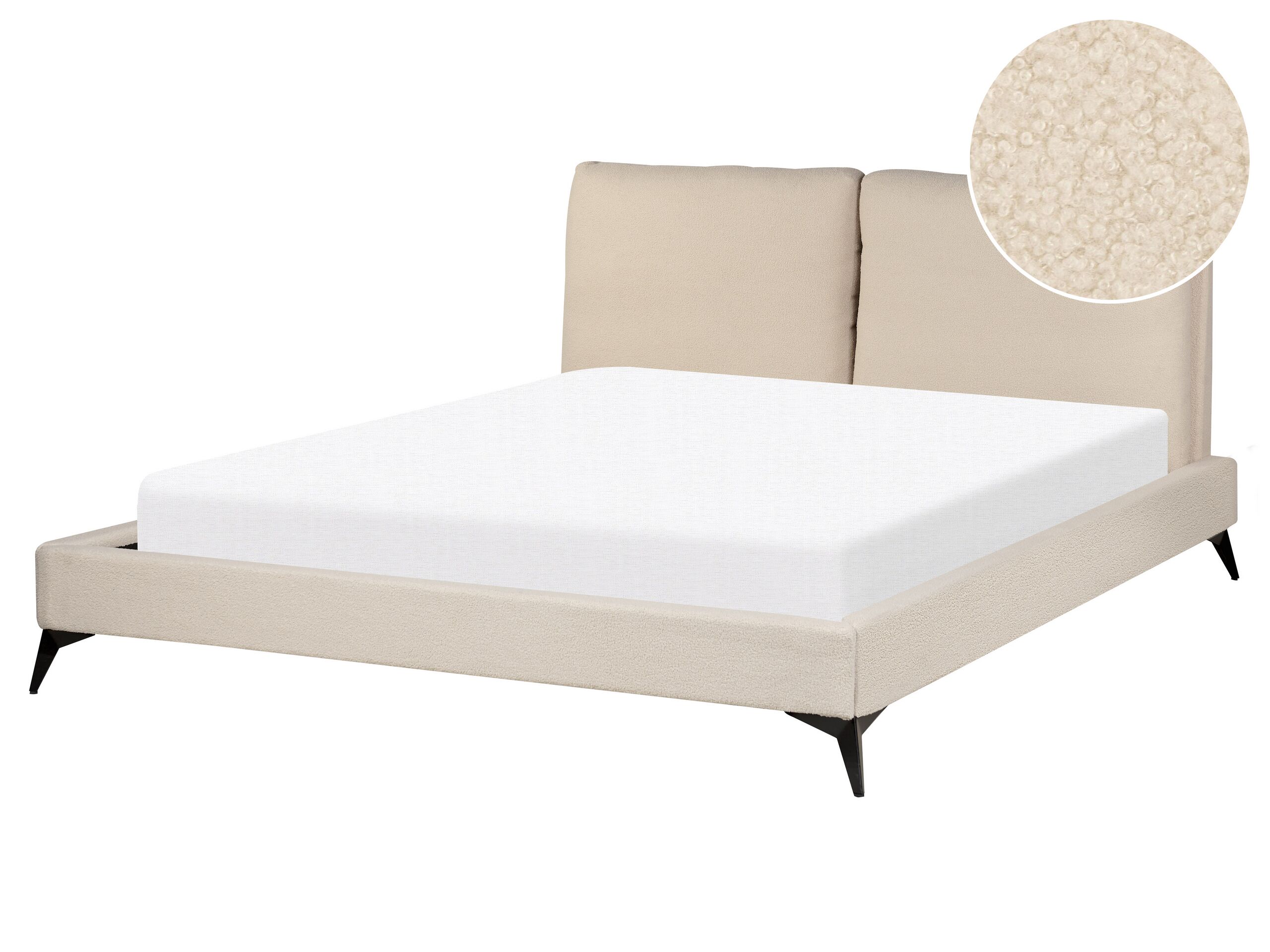 Boucle EU King Size Bed Beige MELLE - Gemini Interiors