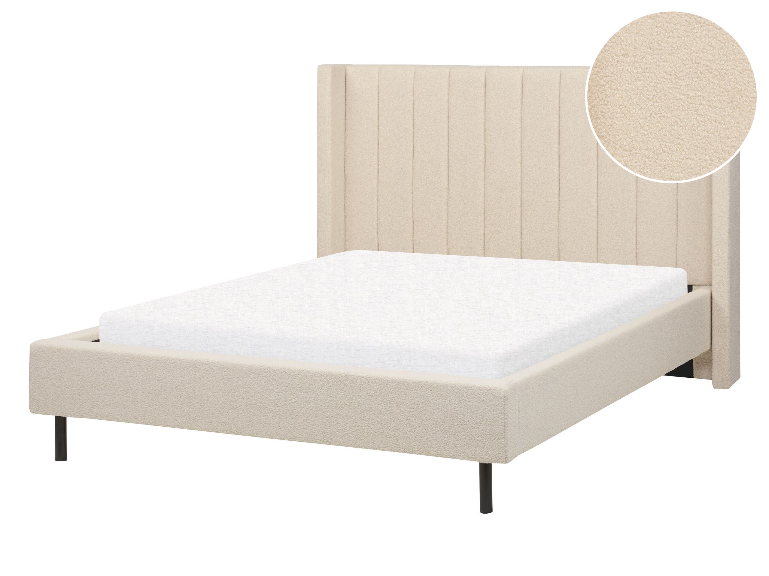 Boucle EU Double Size Bed Beige VILLETTE - Gemini Interiors