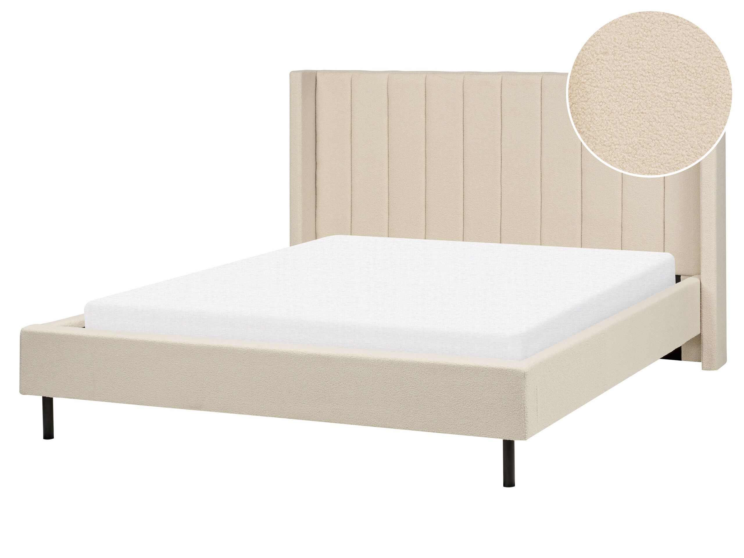 Boucle EU King Size Bed Beige VILLETTE - Gemini Interiors