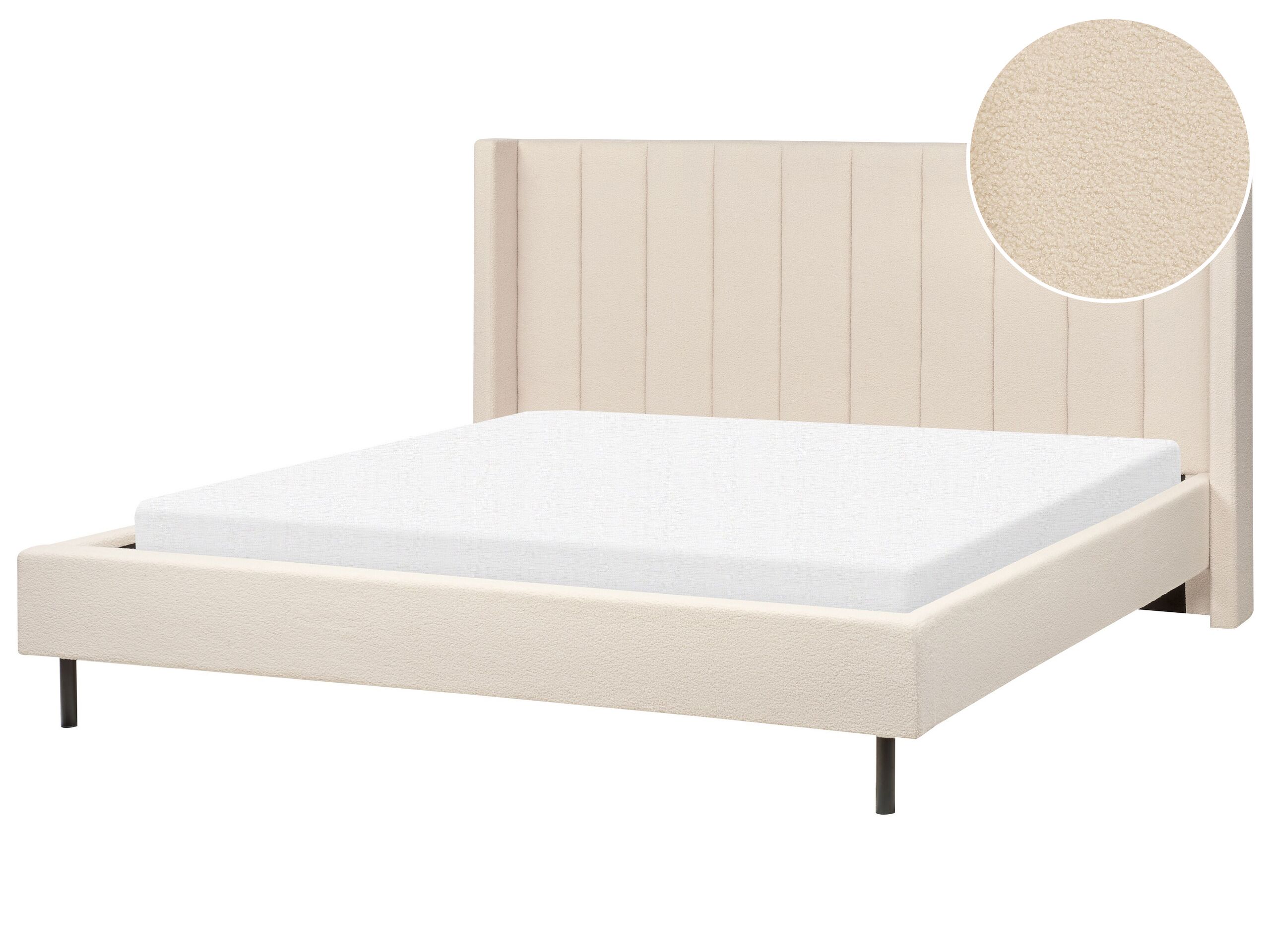 Boucle EU Super King Size Bed Beige VILLETTE - Gemini Interiors