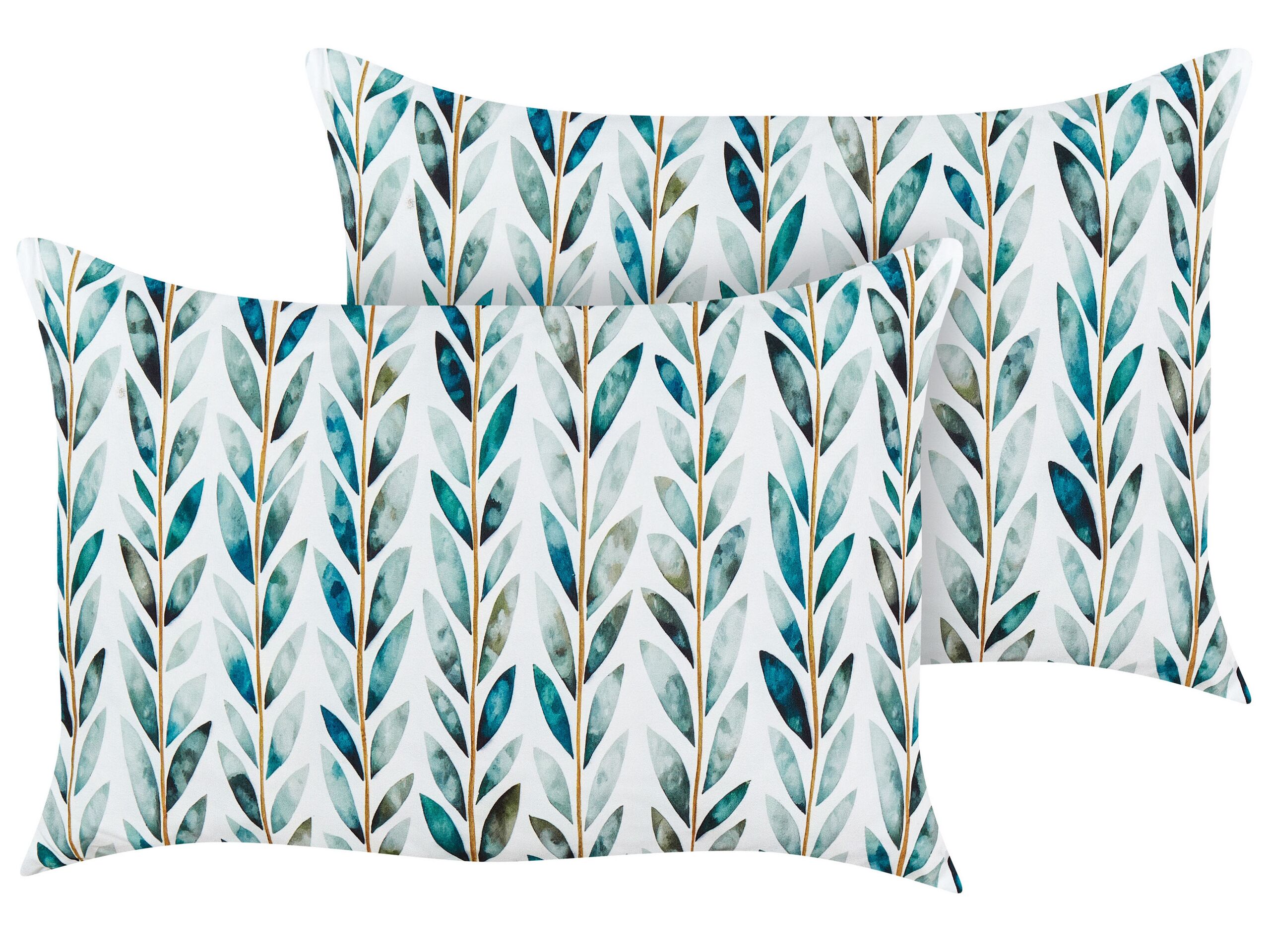 Set of 2 Outdoor Cushions Leaf Motif 40 x 60 cm White and Green LOANO - Gemini Interiors