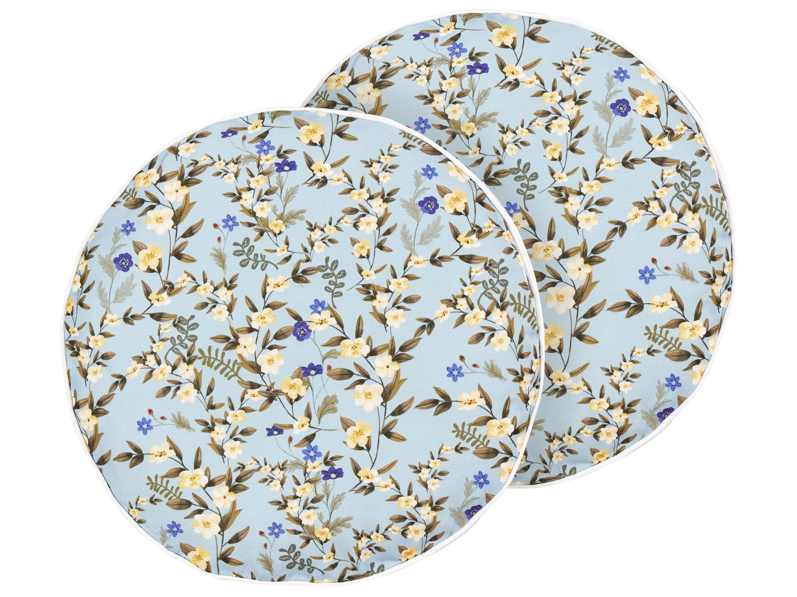 Set of 2 Outdoor Cushions Floral Motif âŒ€ 40 cm Blue VALLORIA - Gemini Interiors
