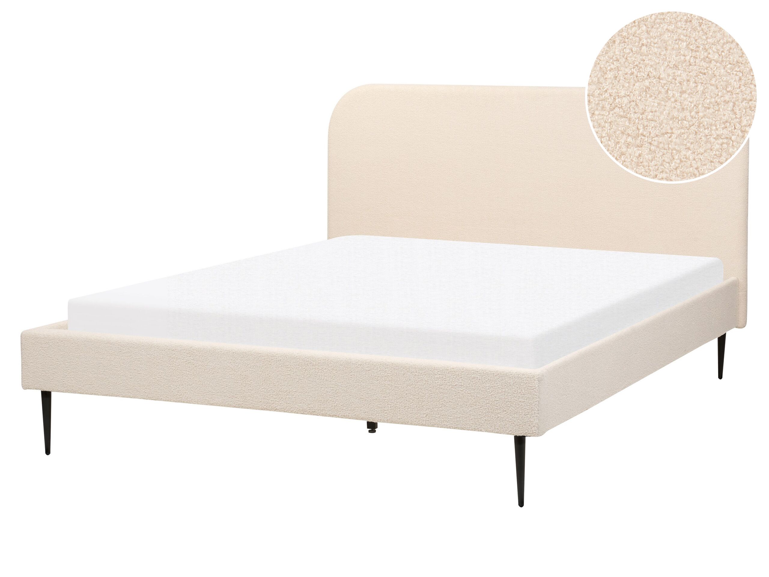 Boucle EU King Size Bed Beige FLAYAT - Gemini Interiors