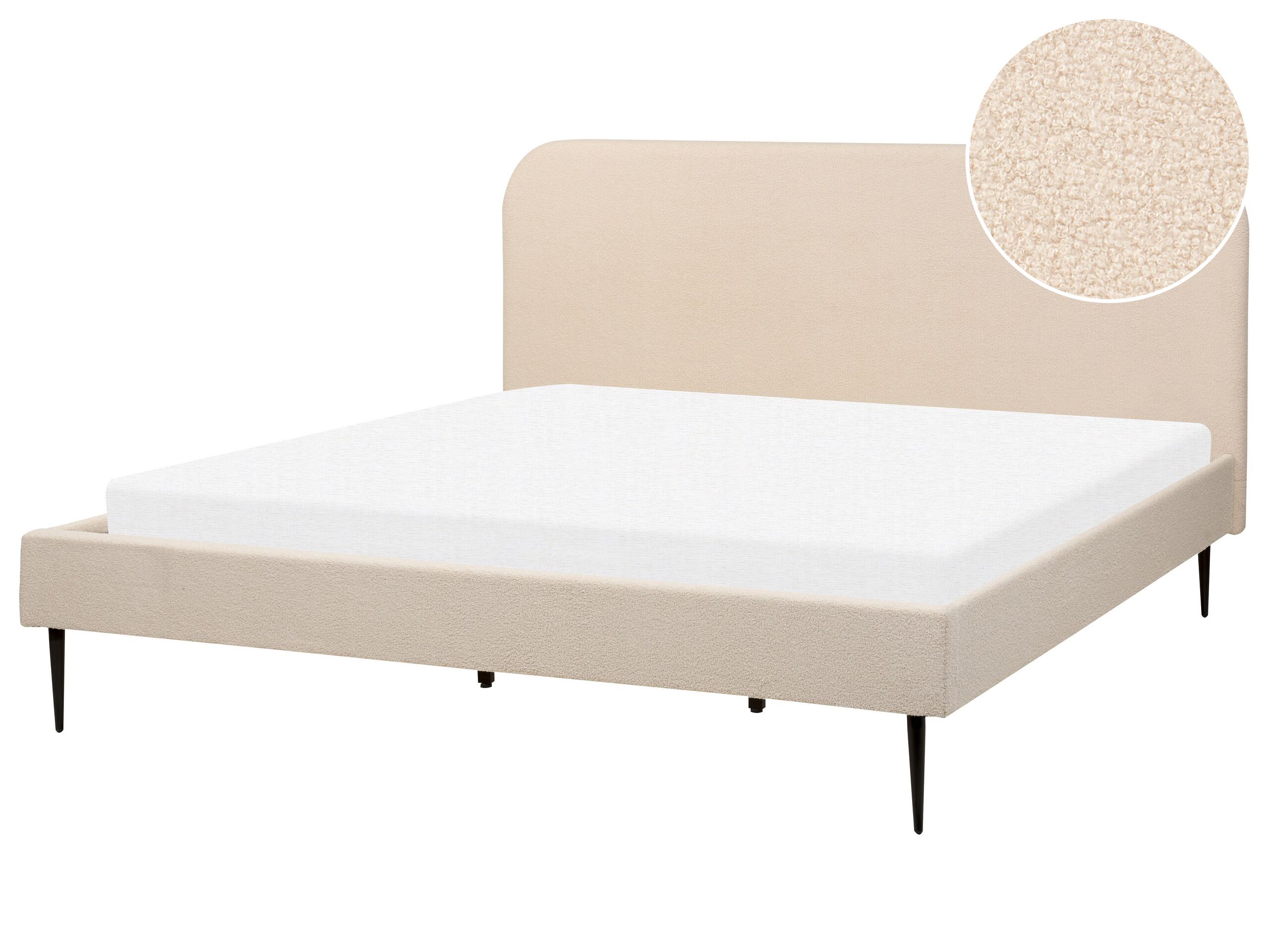 Boucle EU Super King Size Bed Beige FLAYAT - Gemini Interiors