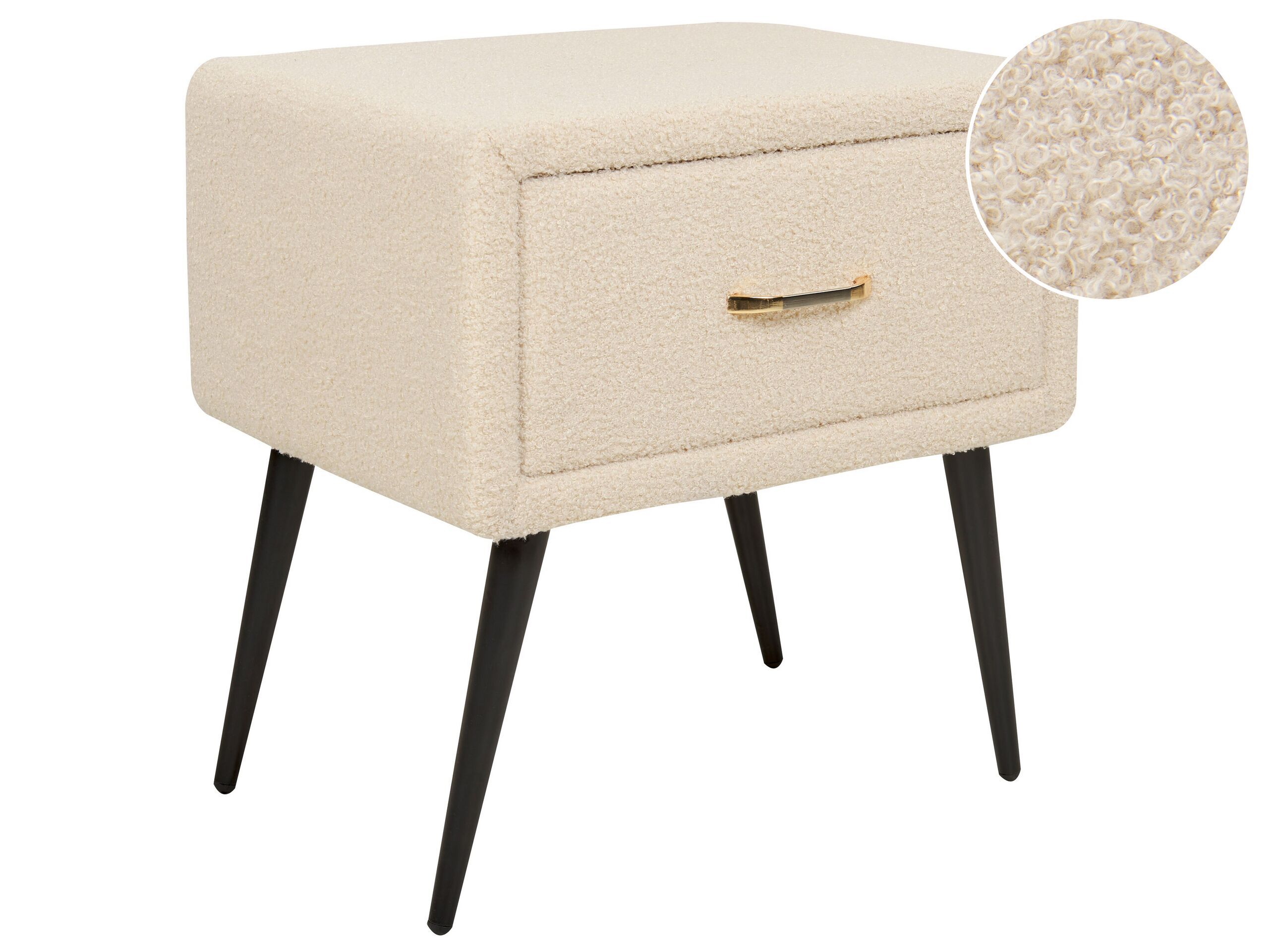 Bedside Table - CLACTON 1 Drawer Nightstand Beige 46cm - Gemini Interiors