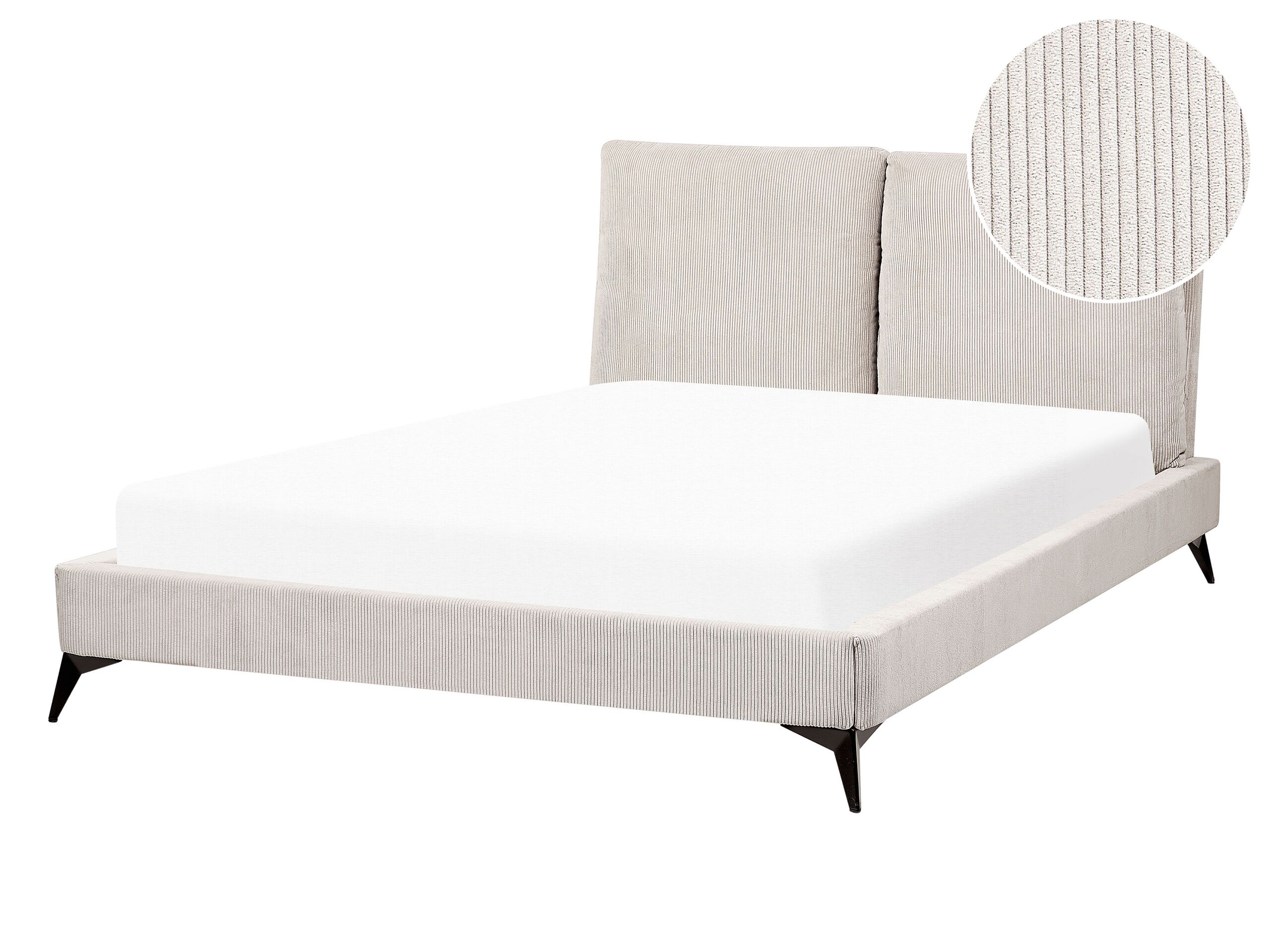 Corduroy EU Double Size Bed Light Beige MELLE - Gemini Interiors
