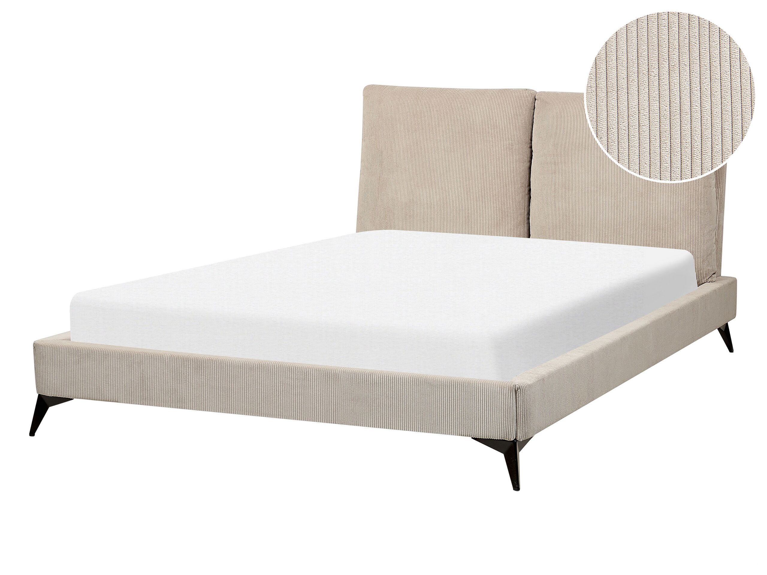 Corduroy EU Double Size Bed Taupe MELLE - Gemini Interiors