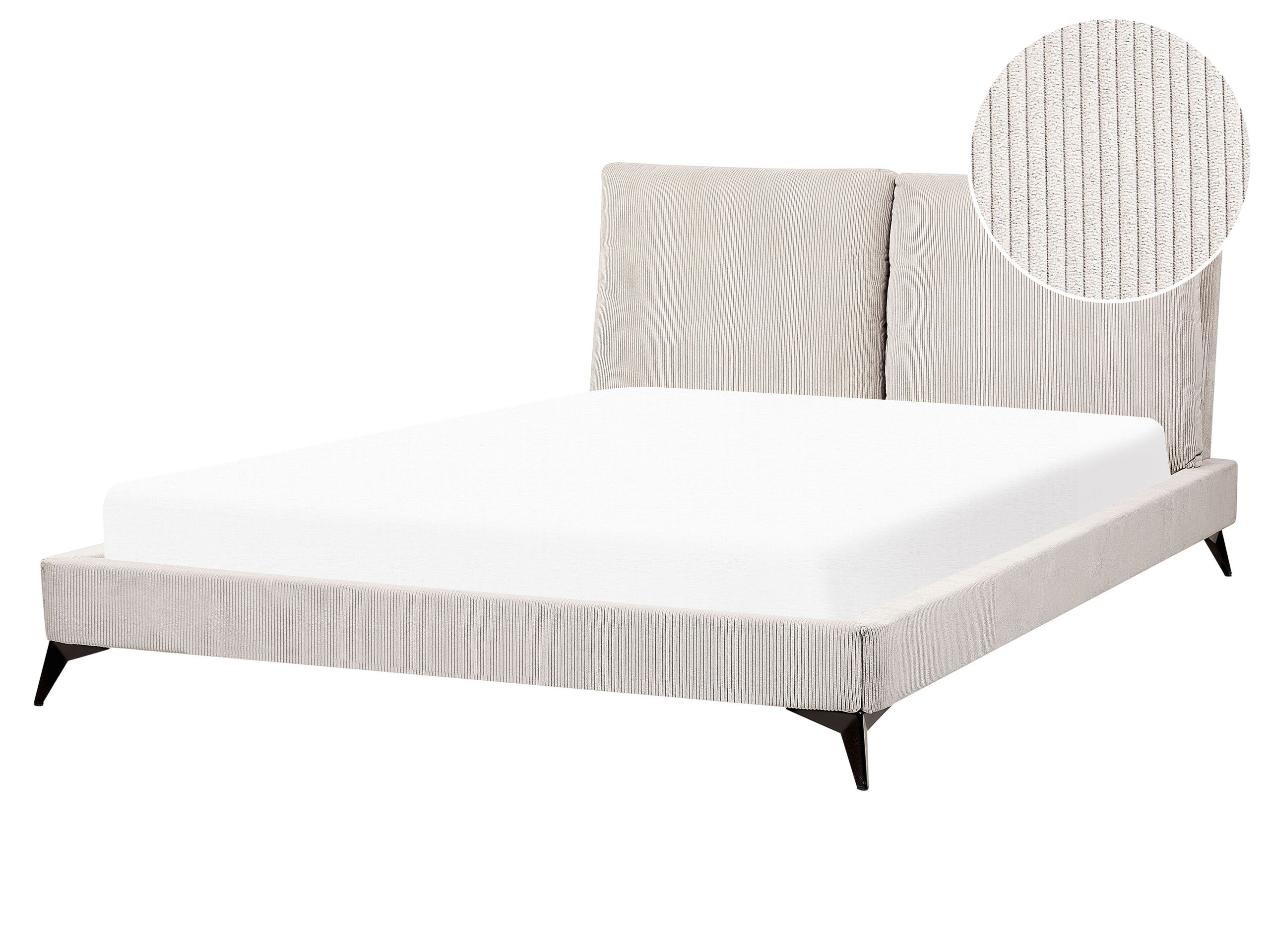 Corduroy EU King Size Bed Light Beige MELLE - Gemini Interiors