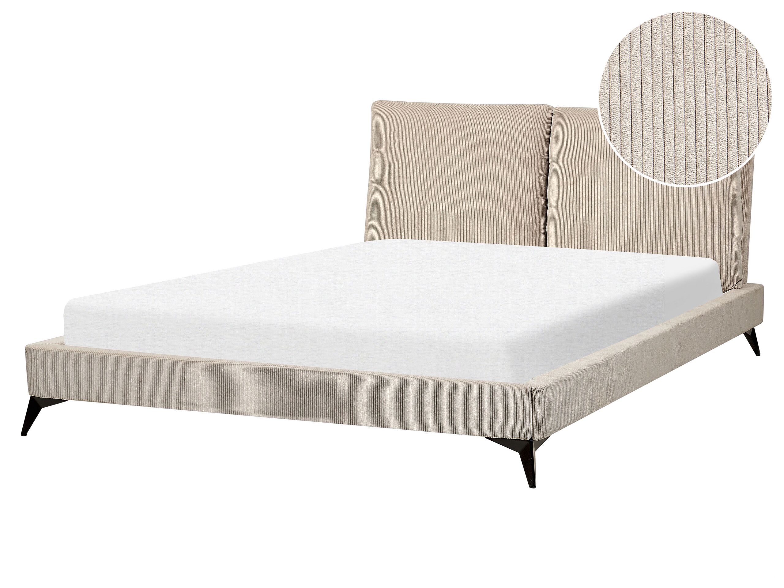 Corduroy EU King Size Bed Taupe MELLE - Gemini Interiors