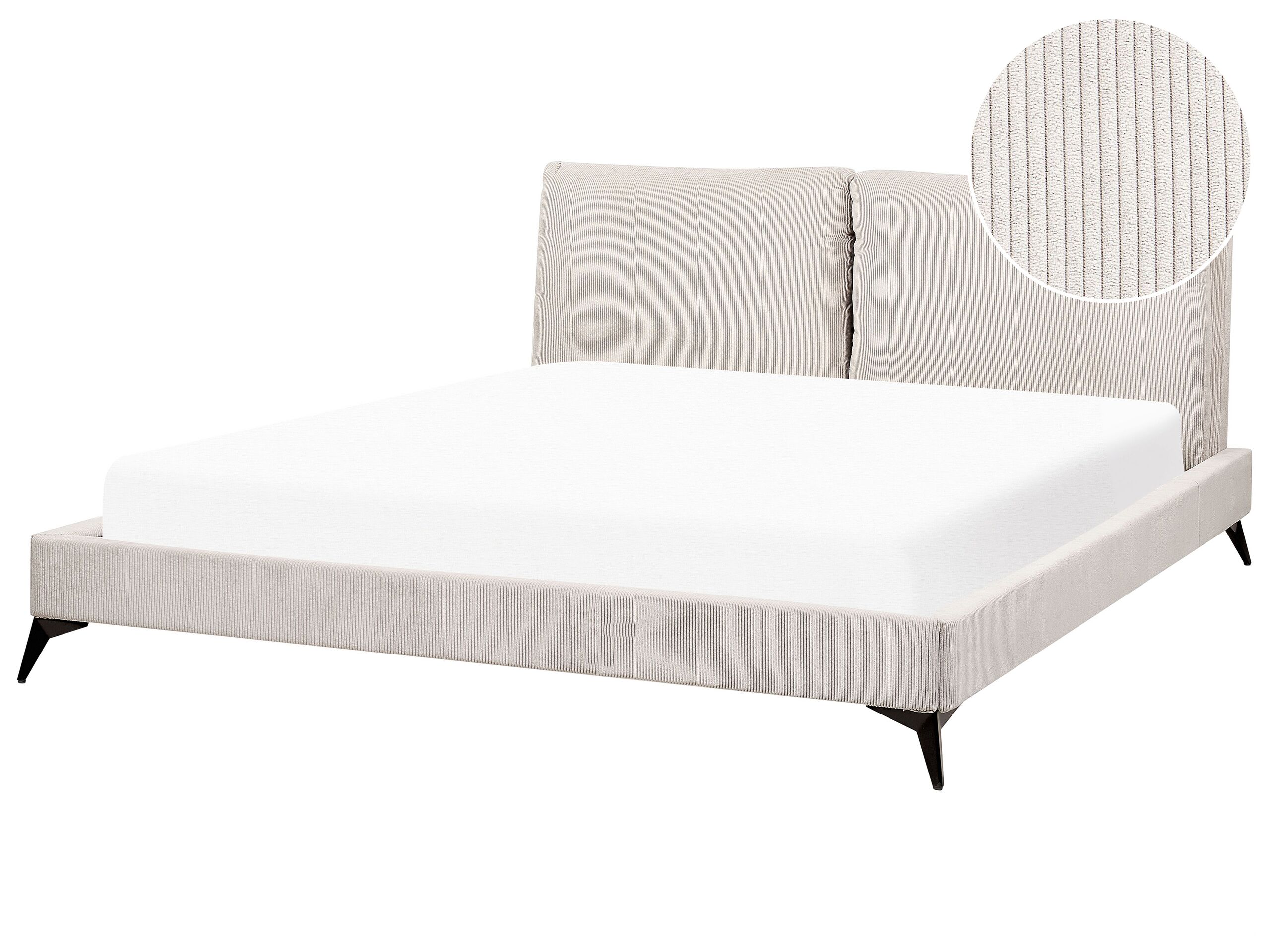 Corduroy EU Super King Size Bed Light Beige MELLE - Gemini Interiors