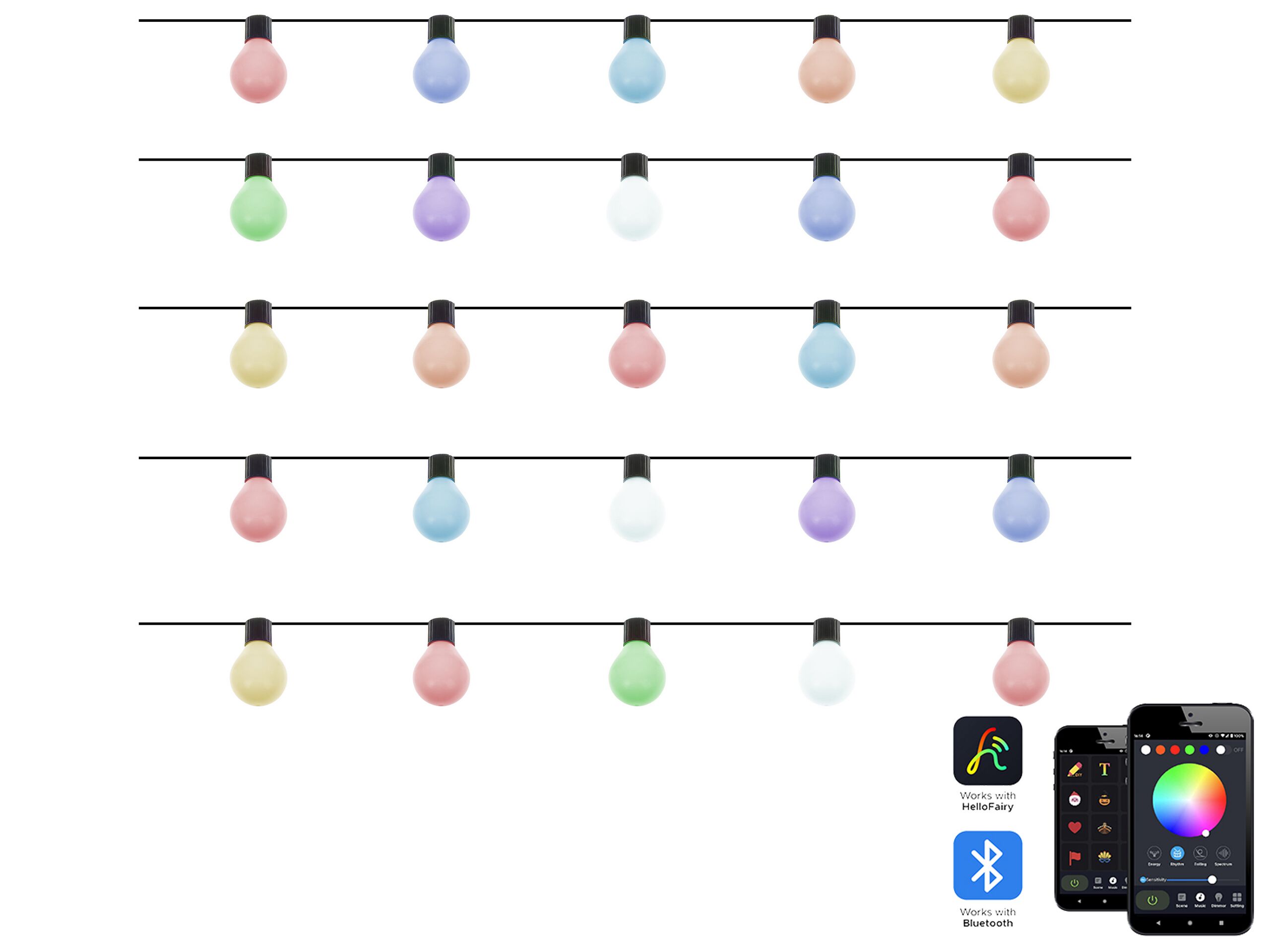 Outdoor String Multicolour Smart LED Lights with App 25 Bulbs - Gemini Interiors