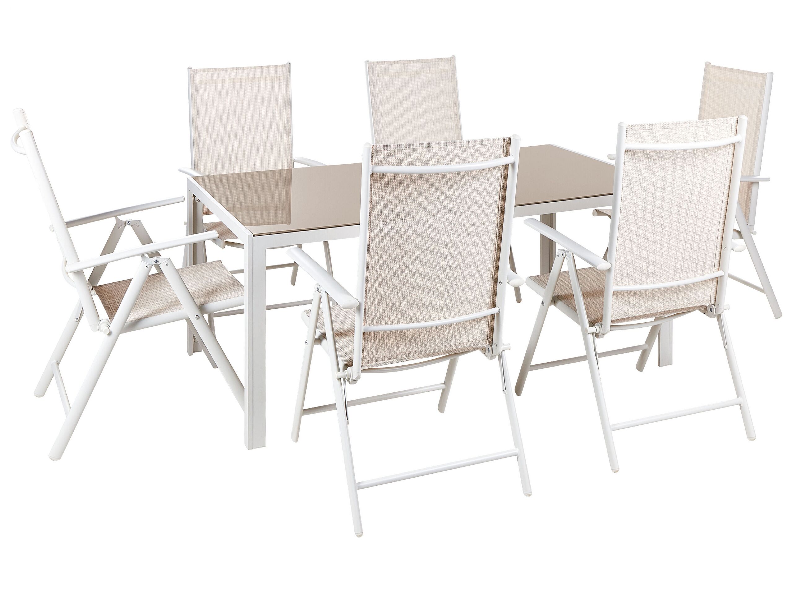 6 Seater Metal Garden Dining Set Beige CATANIA - Gemini Interiors