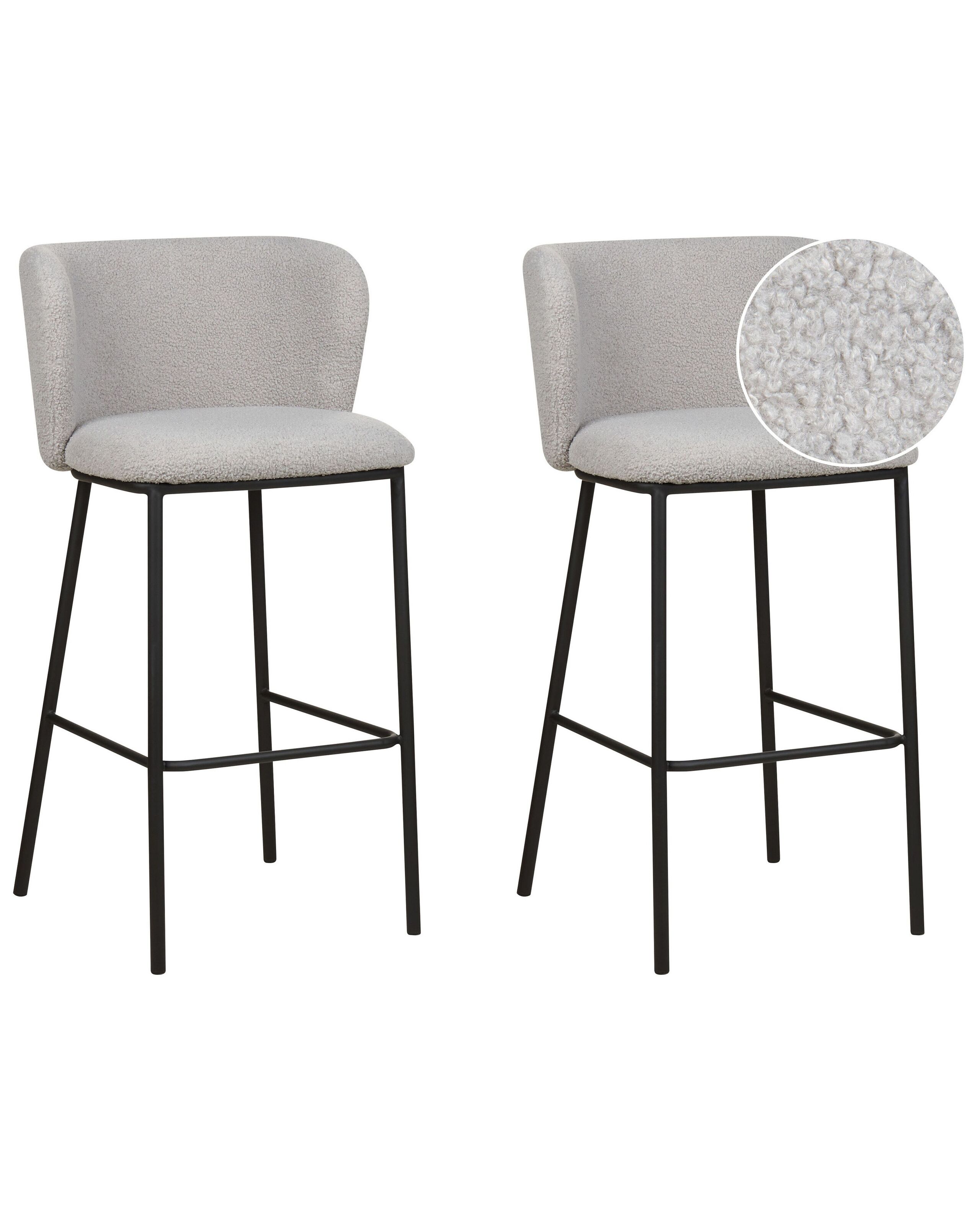 Set of 2 Boucle Bar Chairs Grey MINA - Gemini Interiors