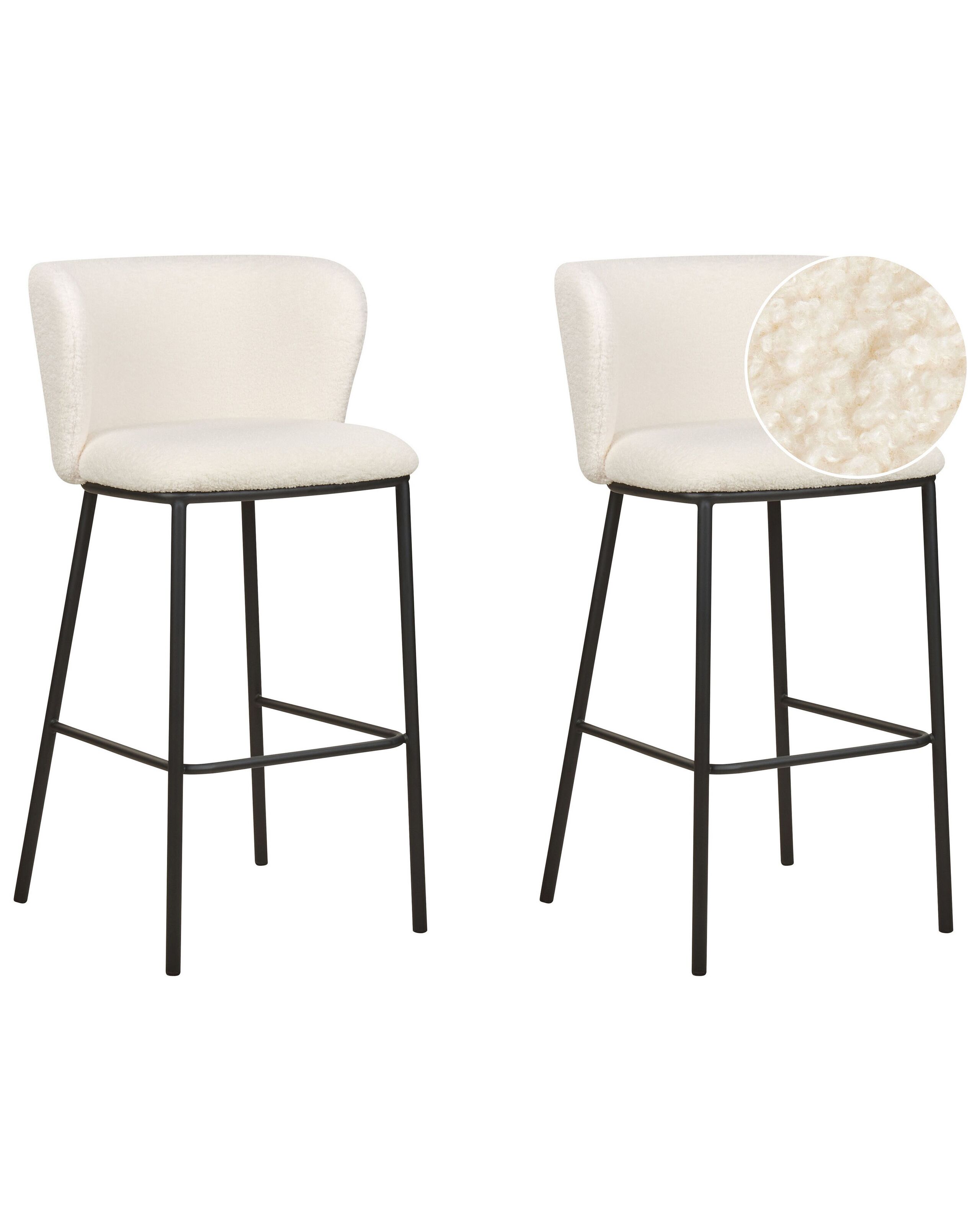 Set of 2 Boucle Bar Chairs White MINA - Gemini Interiors