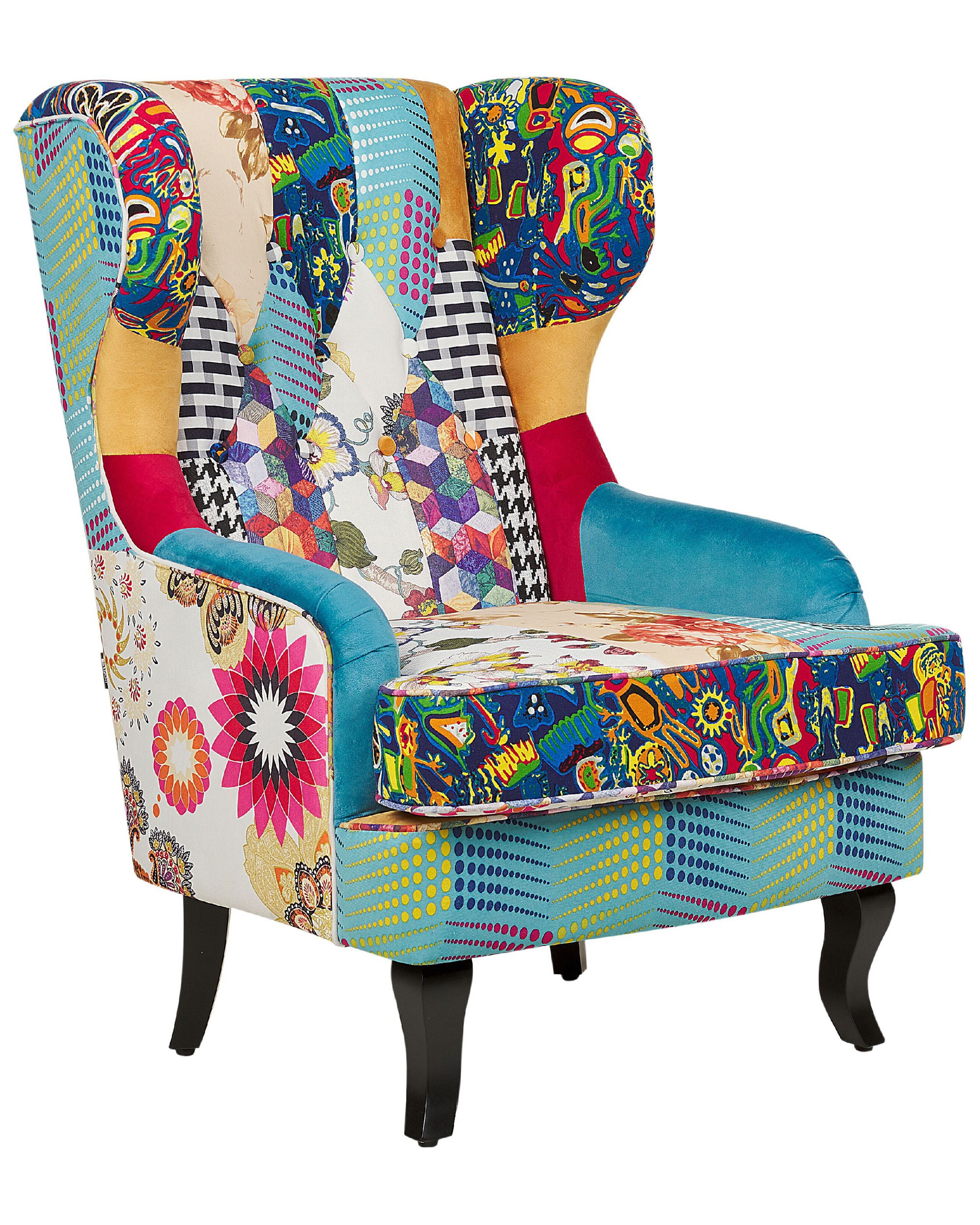 Fabric Wingback Chair Patchwork Blue MOLDE - Gemini Interiors