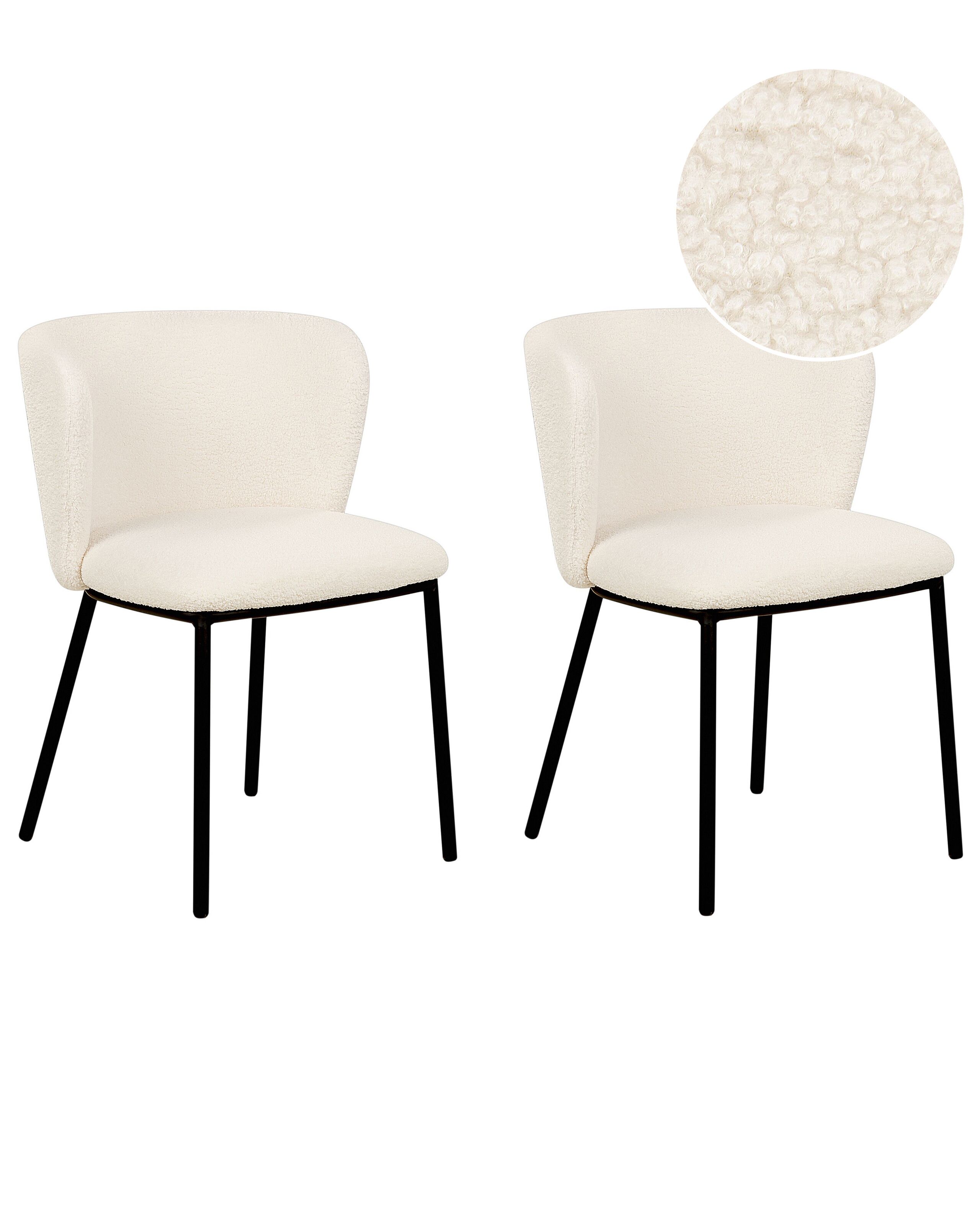Set of 2 Boucle Dining Chairs Off-White MINA - Gemini Interiors