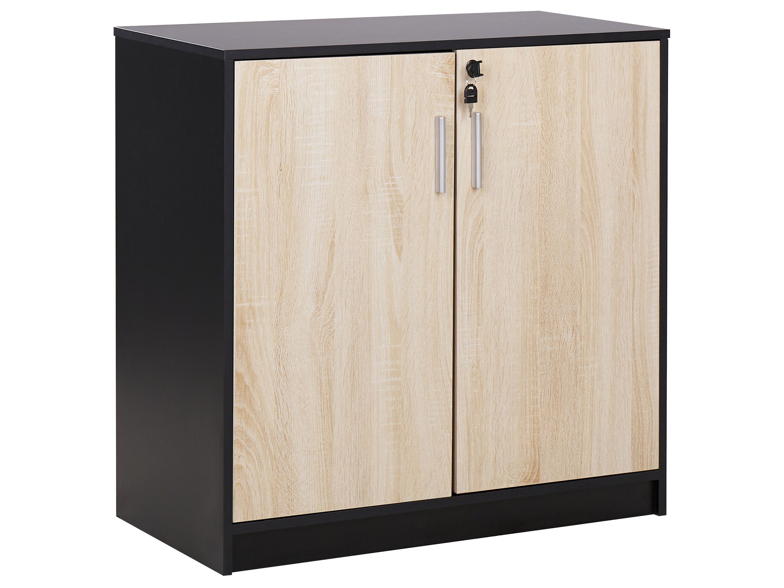 2 Door Storage Cabinet 80 cm Light Wood and Black ZEHNA - Gemini Interiors