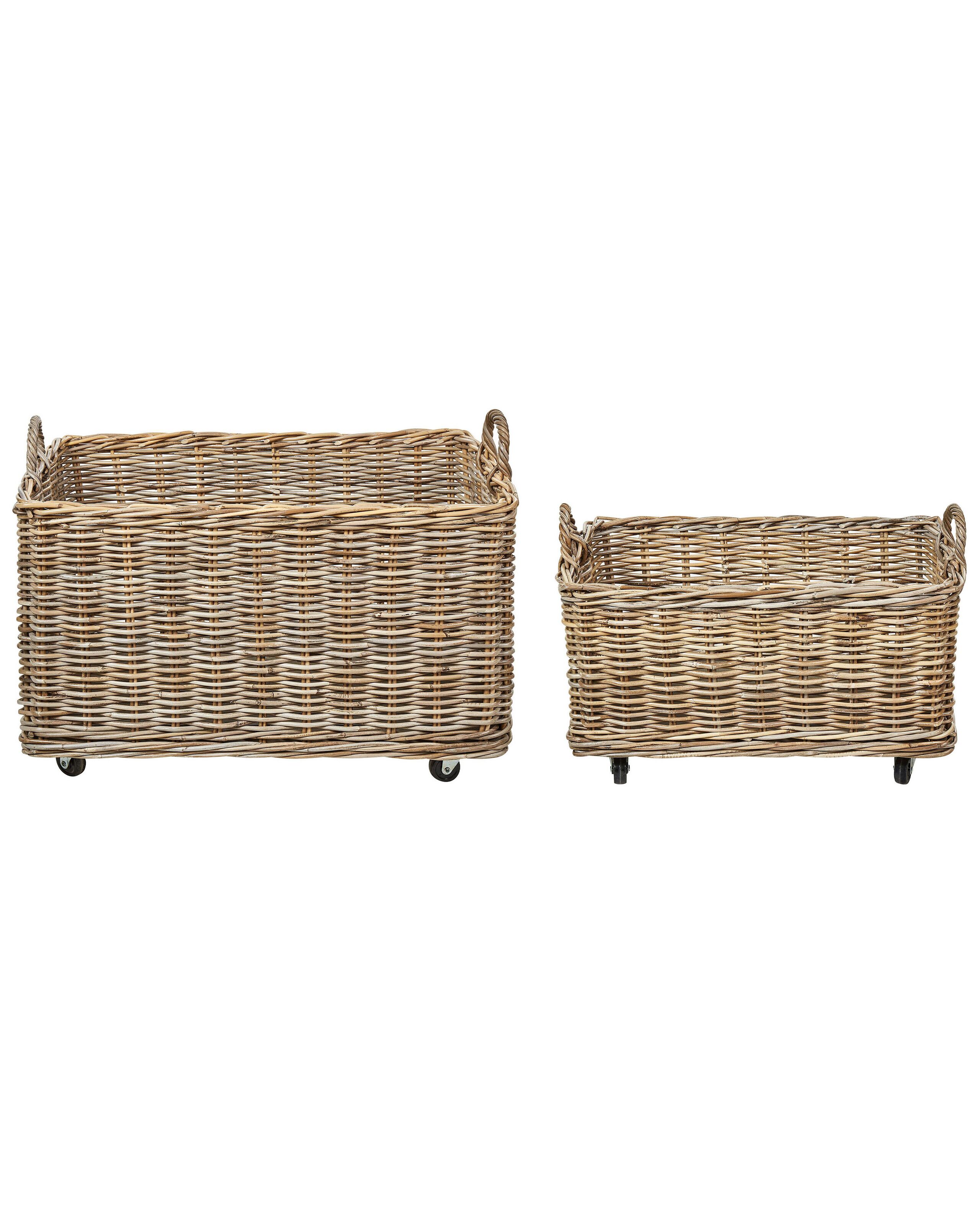 Set of 2 Rattan Boxes with Wheels Light KITIM - Gemini Interiors