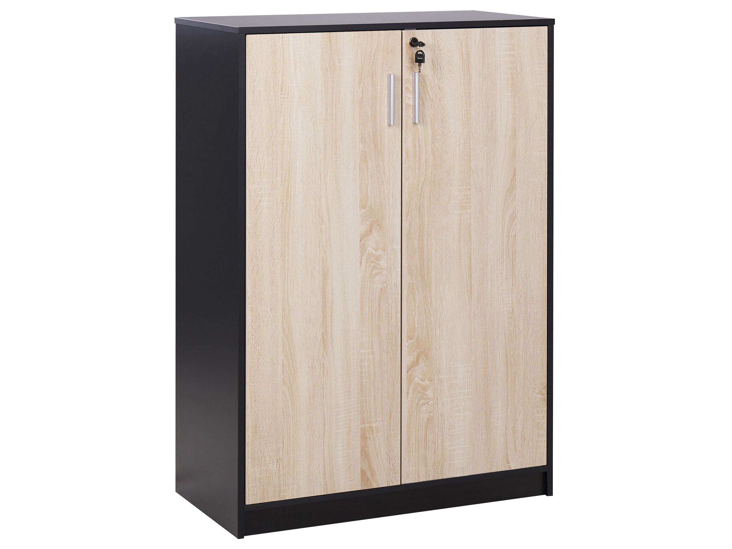 2 Door Storage Cabinet 117 cm Light Wood and Black ZEHNA - Gemini Interiors