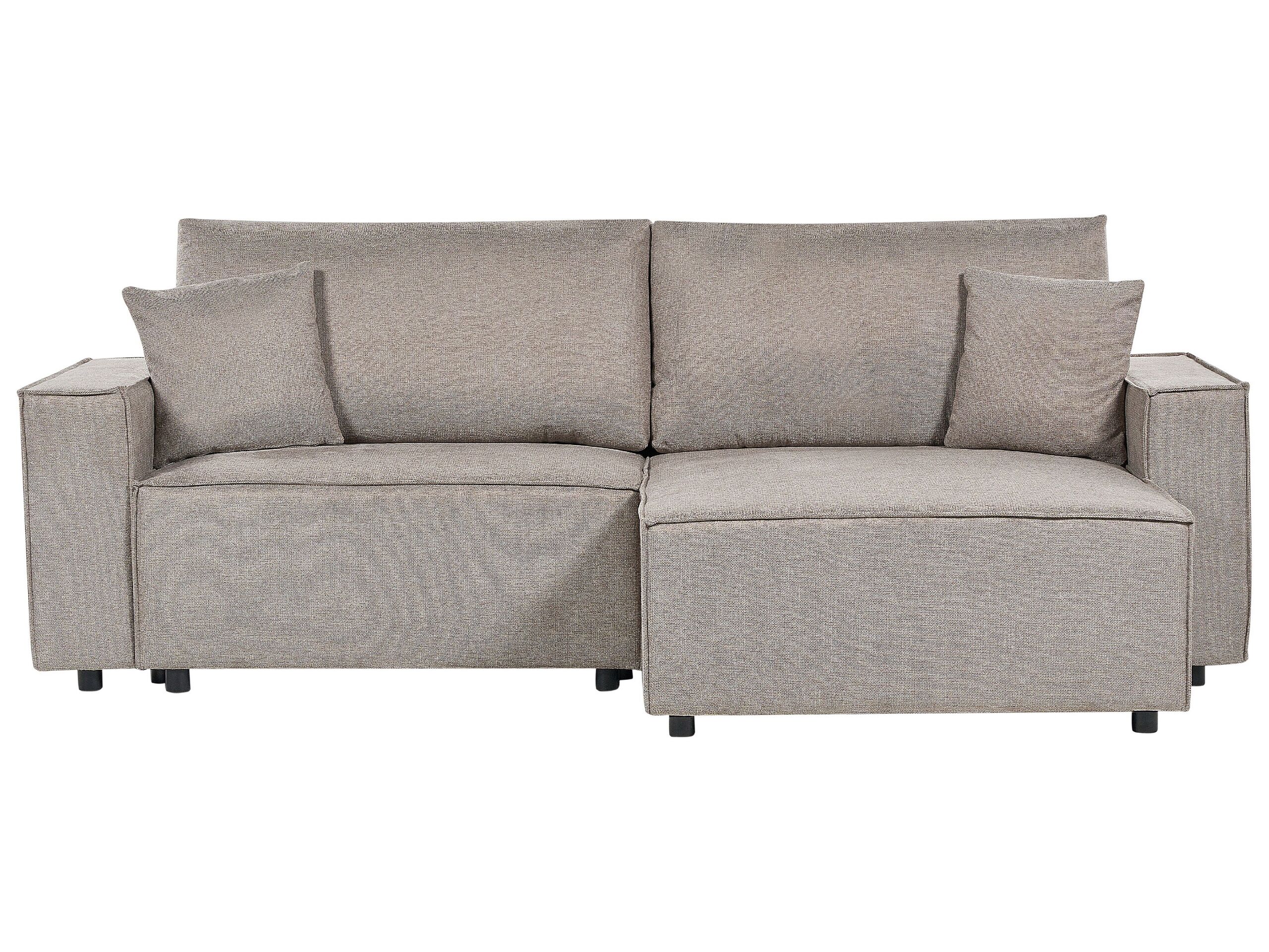 Left Hand Fabric Corner Sofa Bed with Storage Taupe KARILA - Gemini Interiors