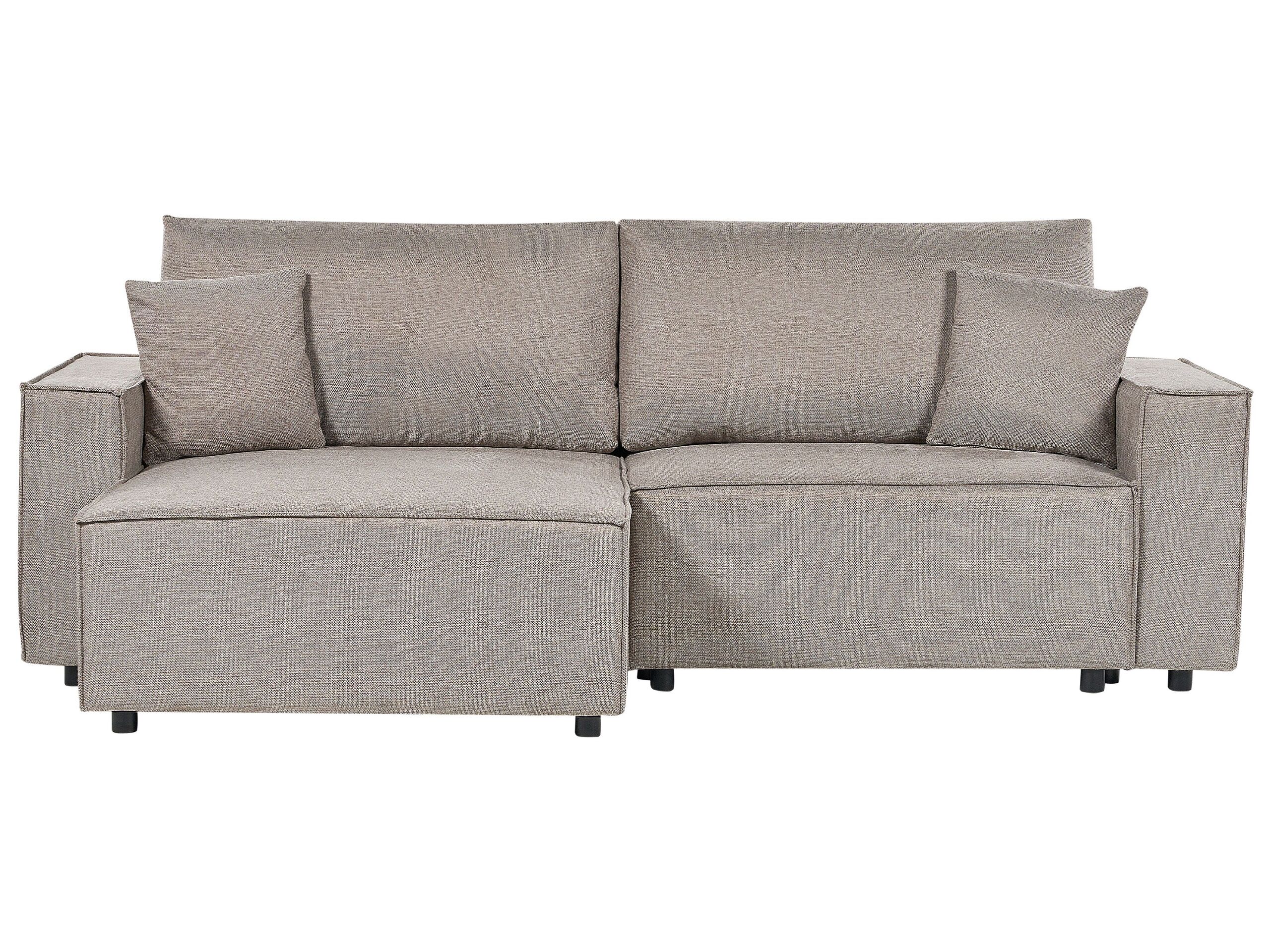 Right Hand Fabric Corner Sofa Bed with Storage Taupe KARILA - Gemini Interiors