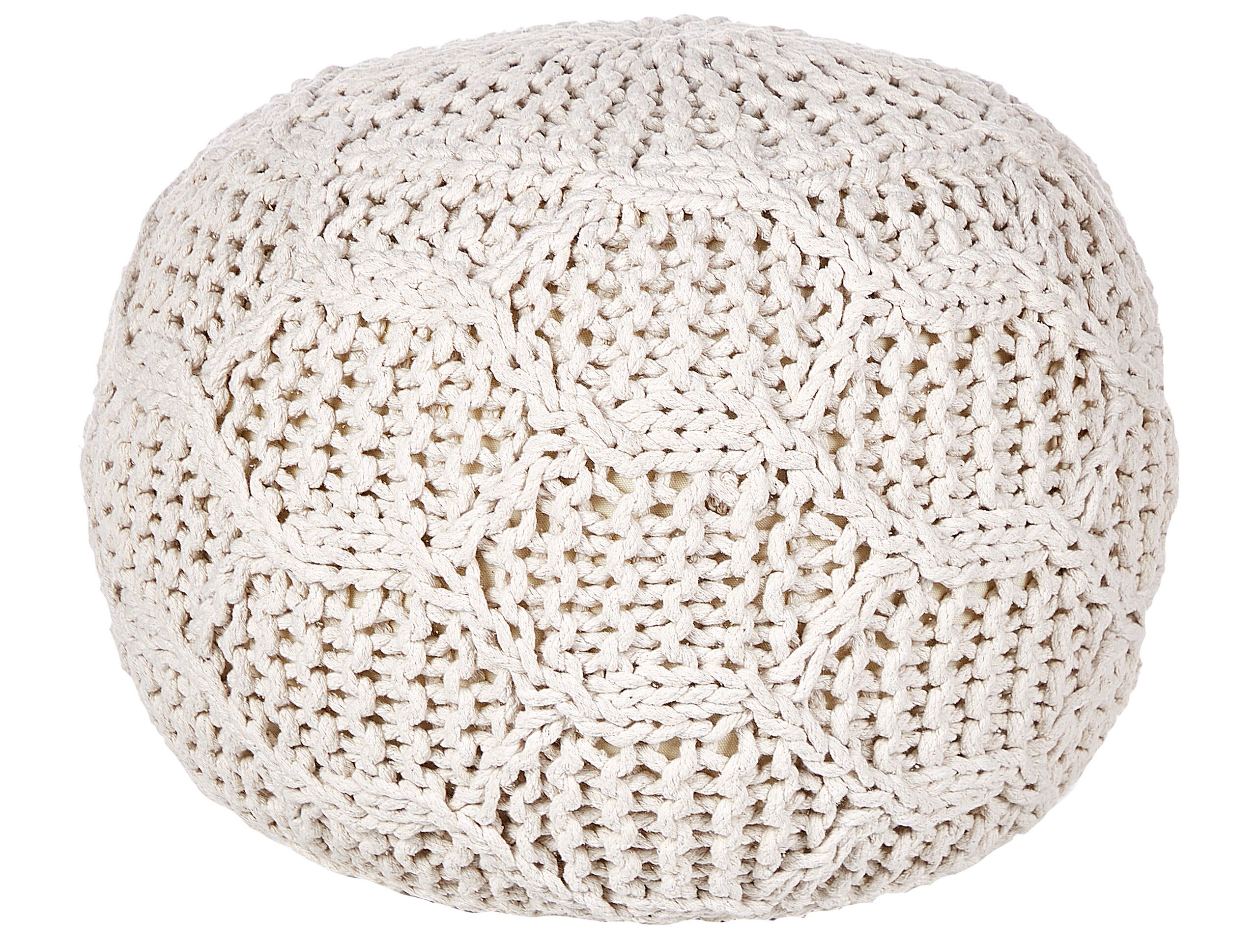 Cotton Macrame Pouffe Beige TRIMAN - Gemini Interiors