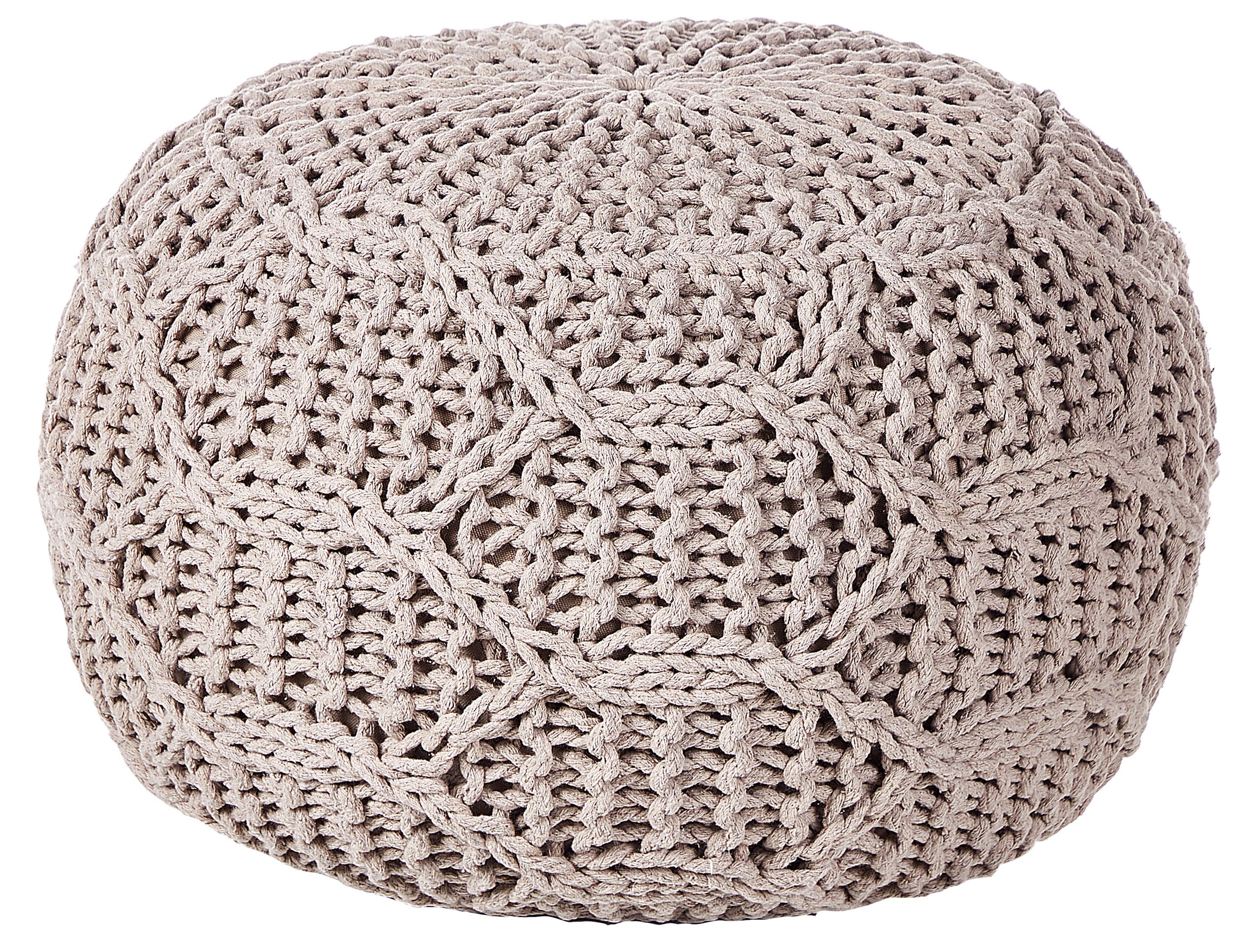 Cotton Macrame Pouffe Taupe TRIMAN - Gemini Interiors
