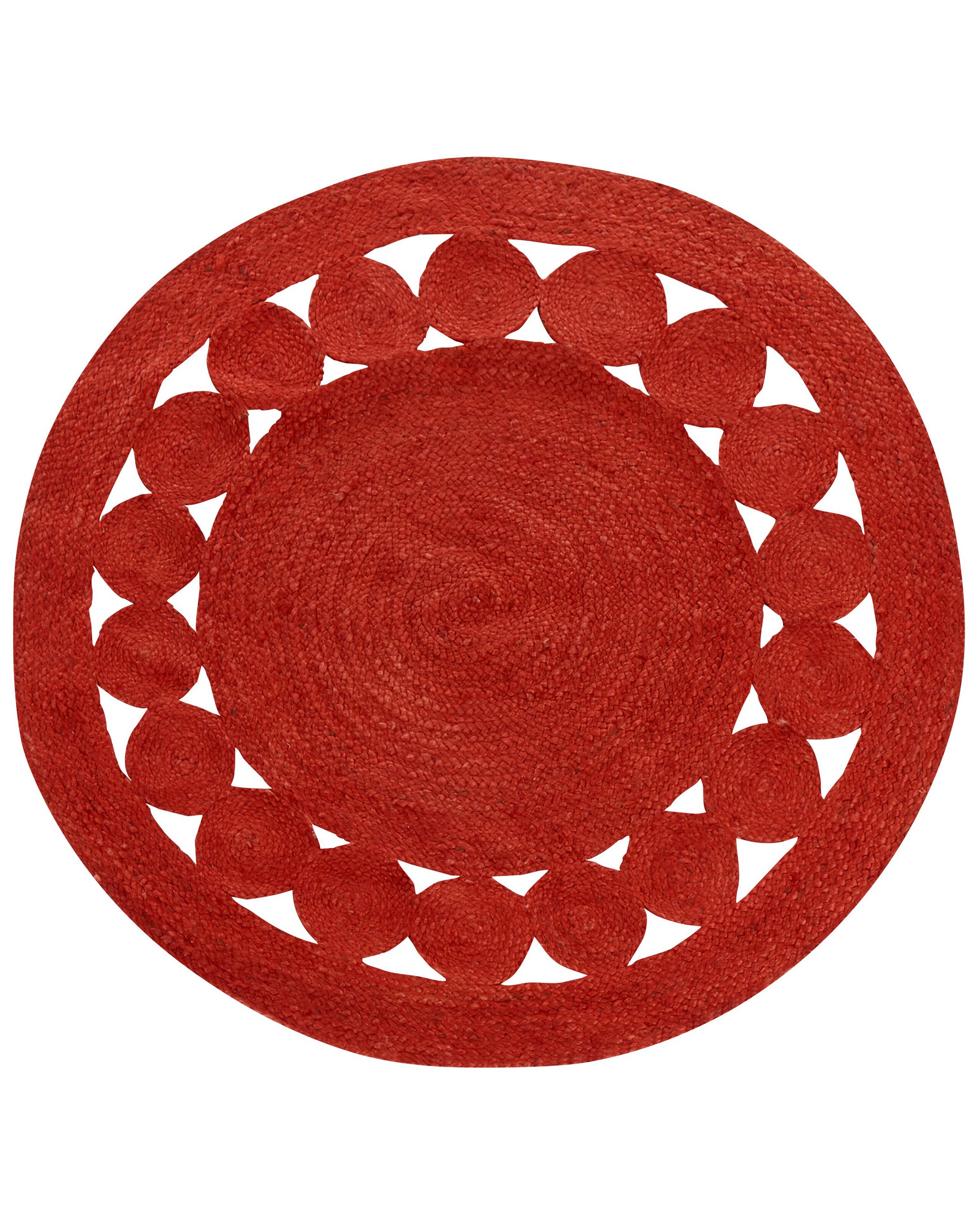 Round Jute Area Rug 120cm Red - Gemini Interiors