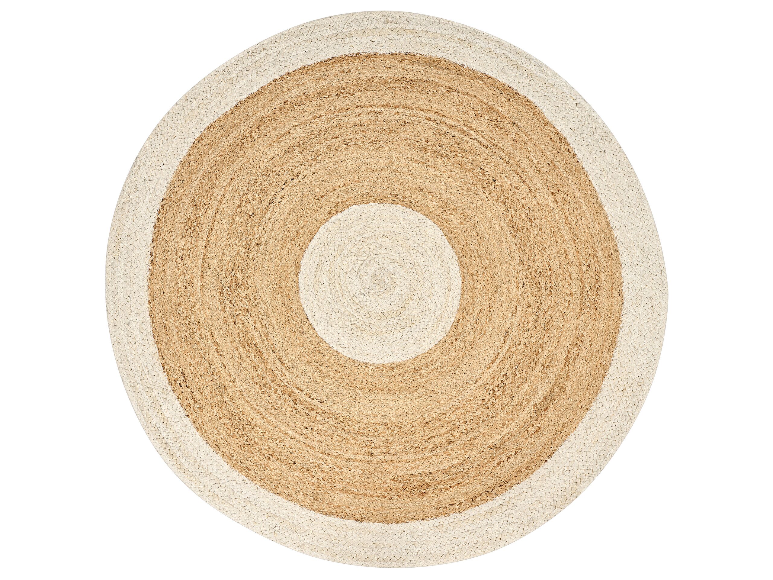 Round Jute Area Rug 140cm Beige and White - Gemini Interiors