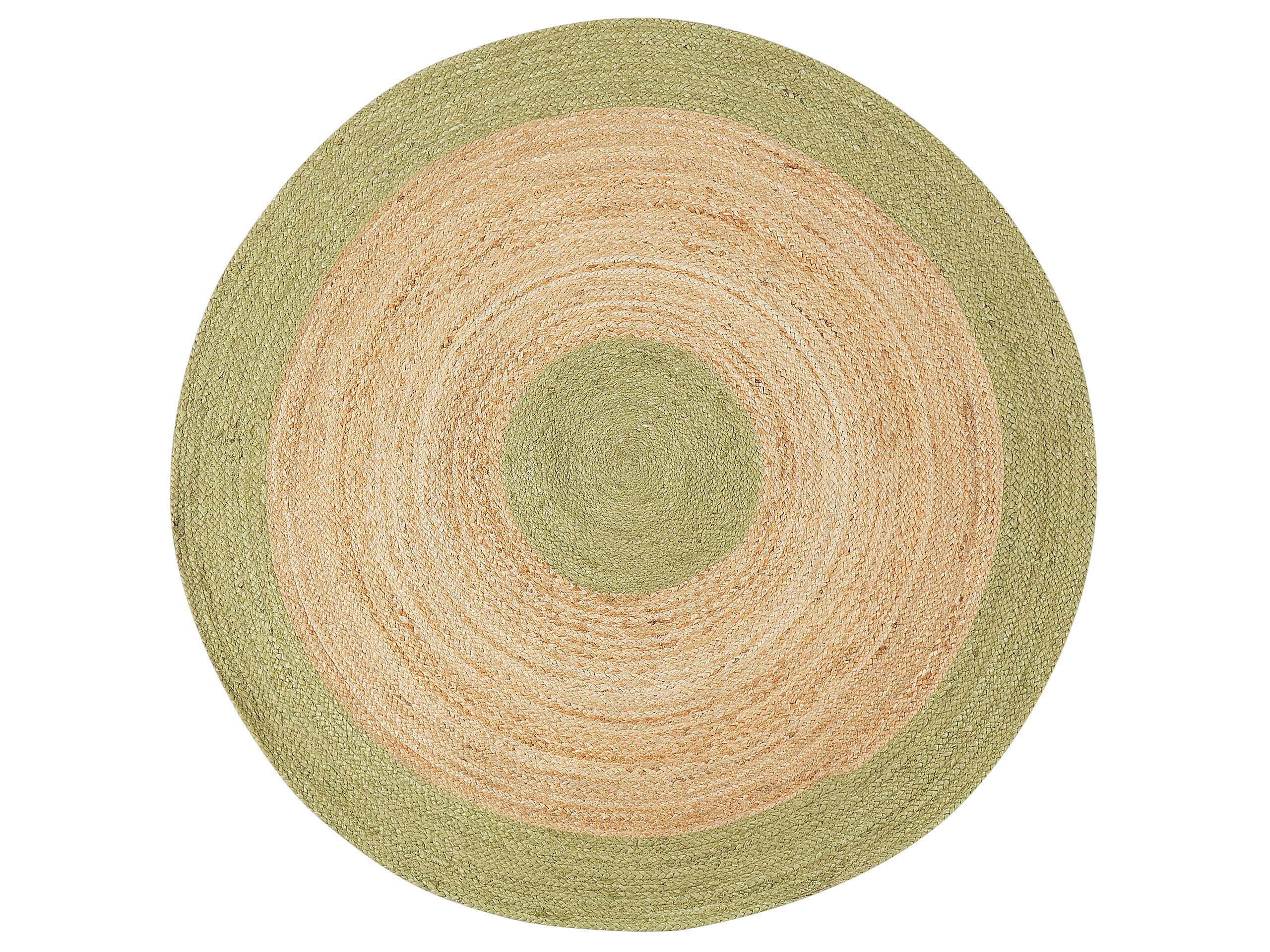 Round Jute Area Rug 140cm Beige and Green - Gemini Interiors