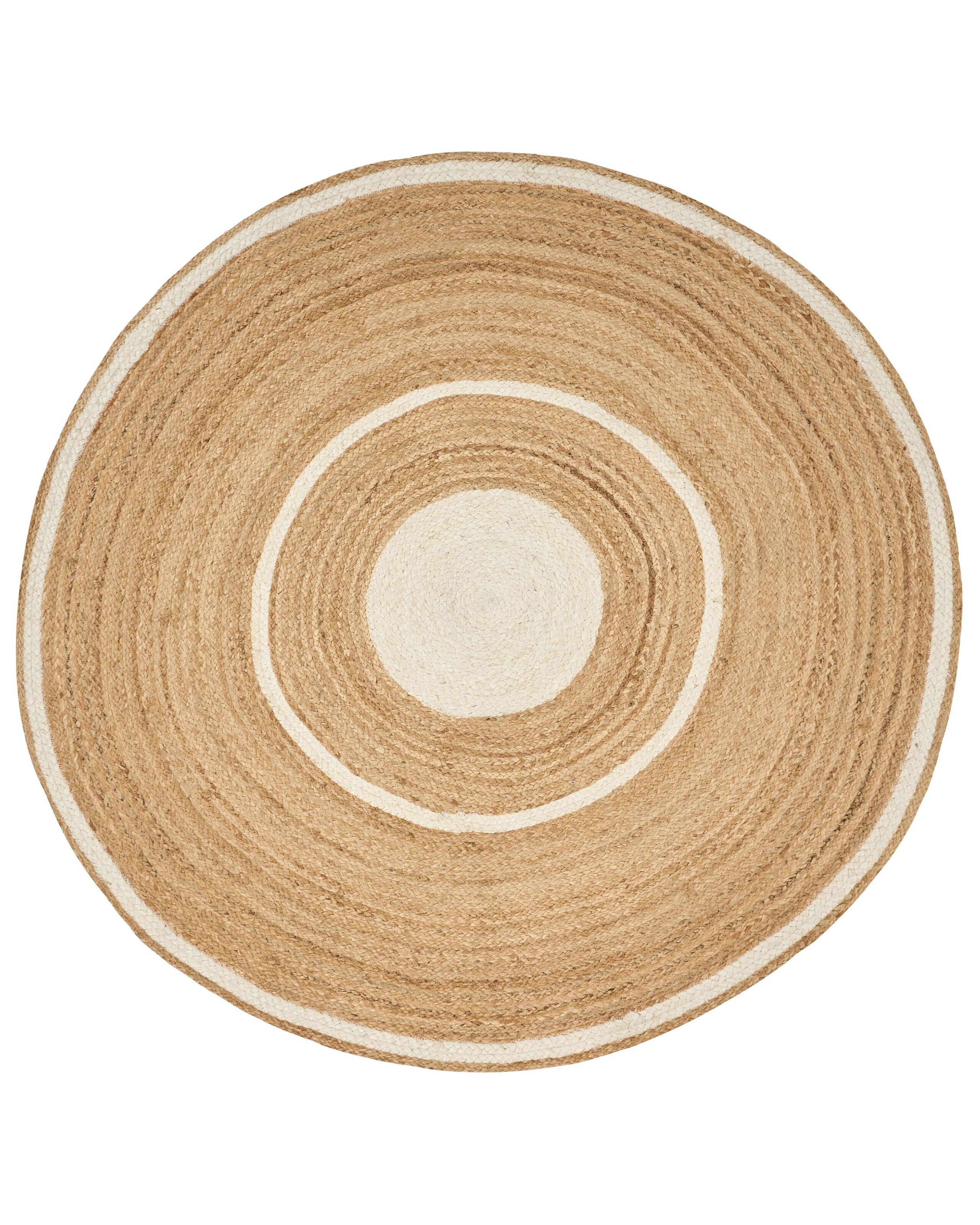 Round Jute Area Rug 140cm Beige and White - Gemini Interiors