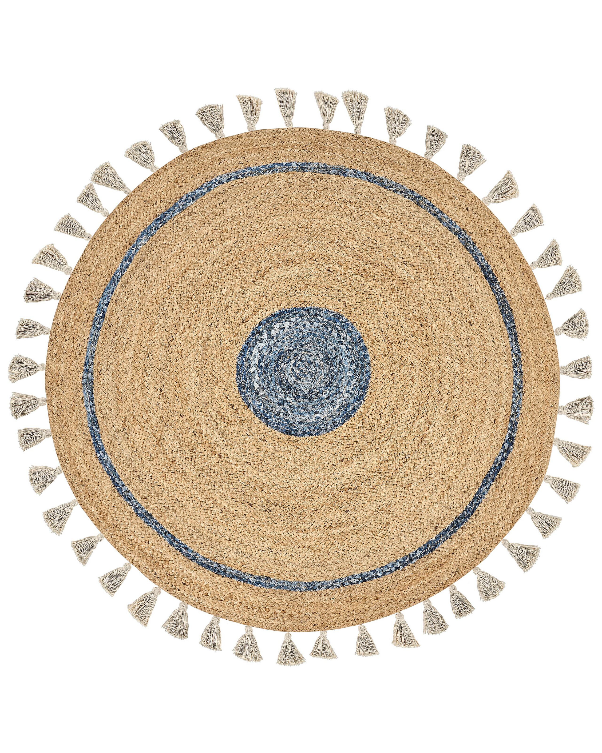 Round Jute Area Rug 140cm Beige and Blue - Gemini Interiors