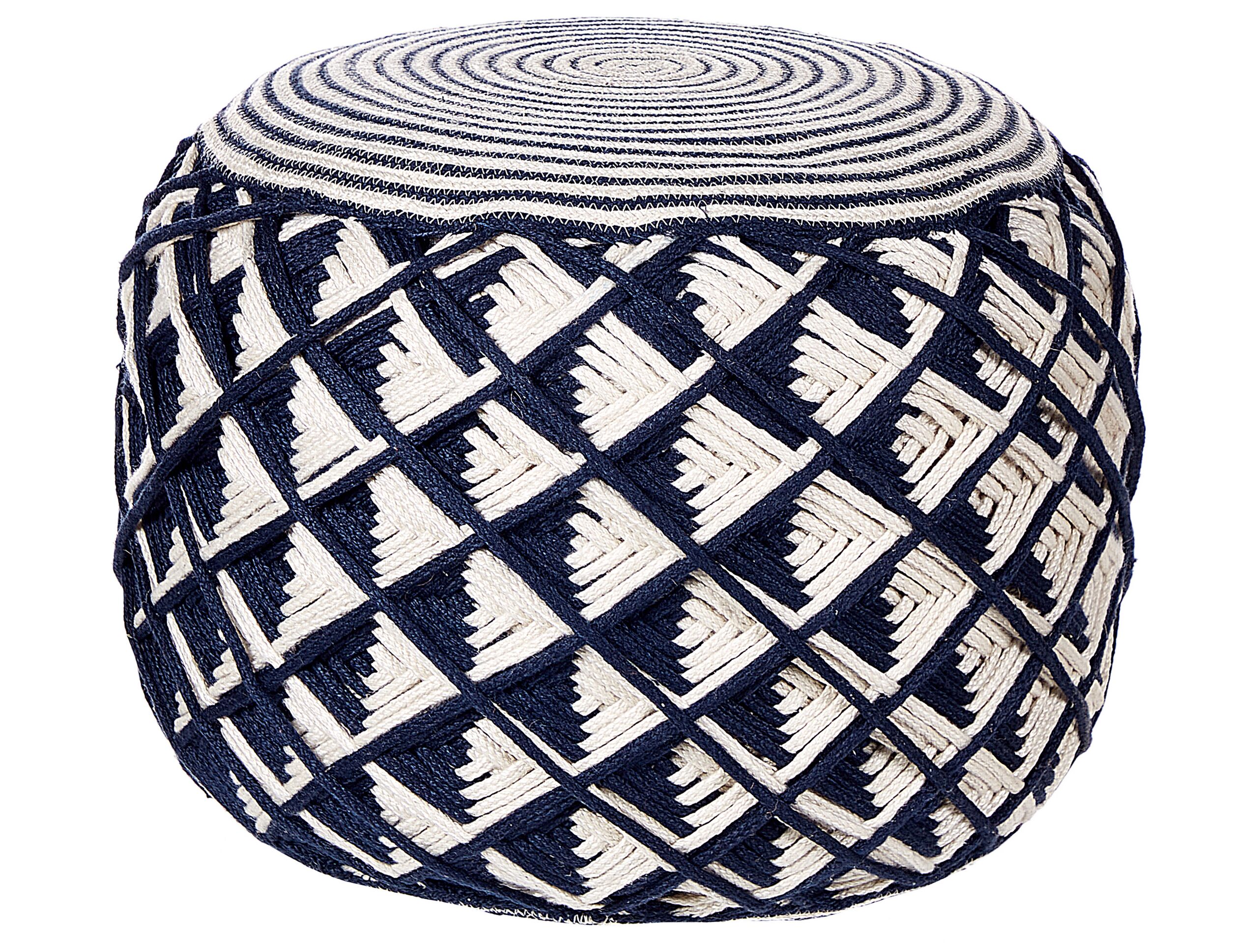 Outdoor Woven Pouffe Navy Blue and Beige KAWAN - Gemini Interiors