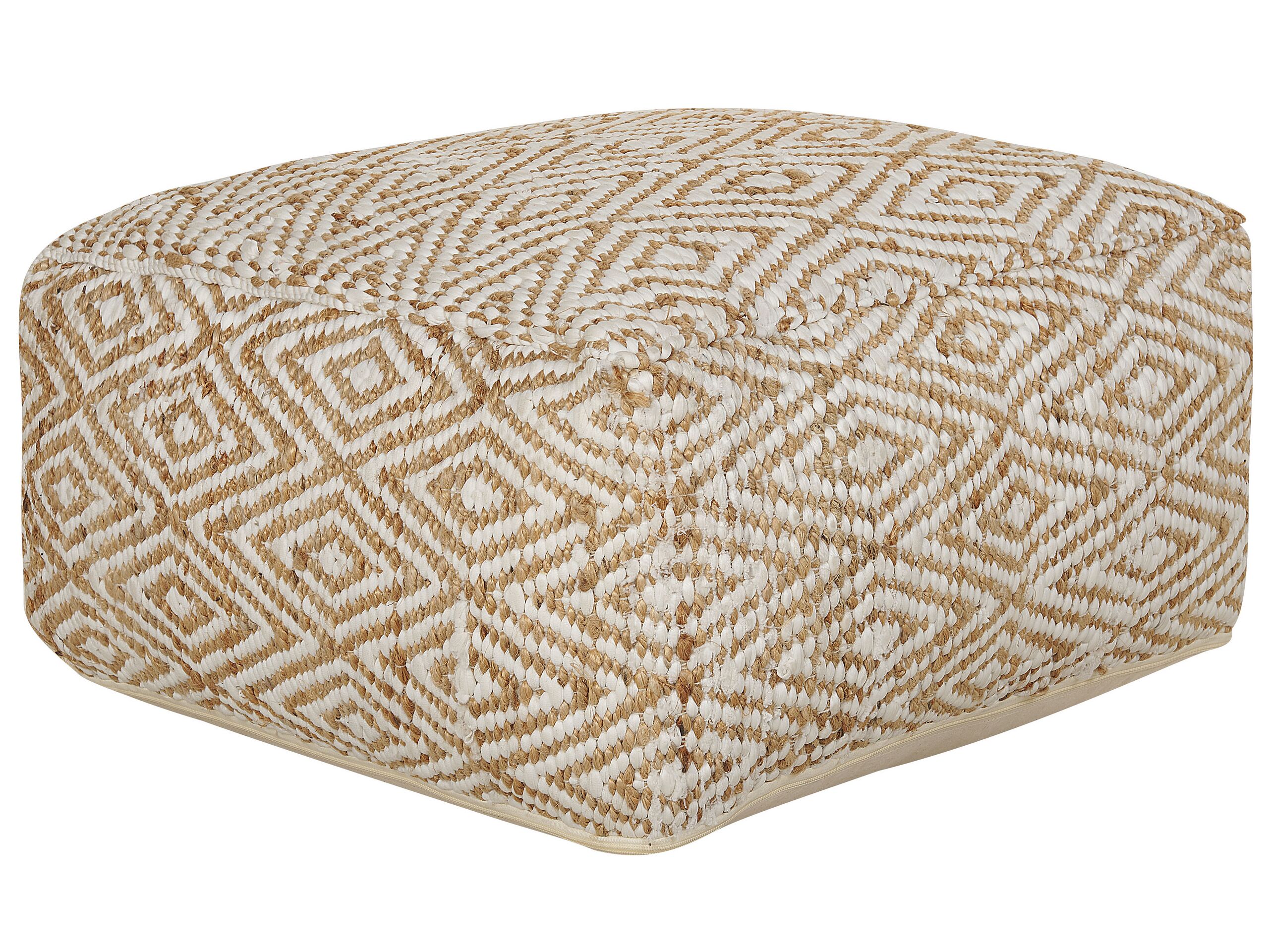 Pouffe Beige and White MASKI - Gemini Interiors