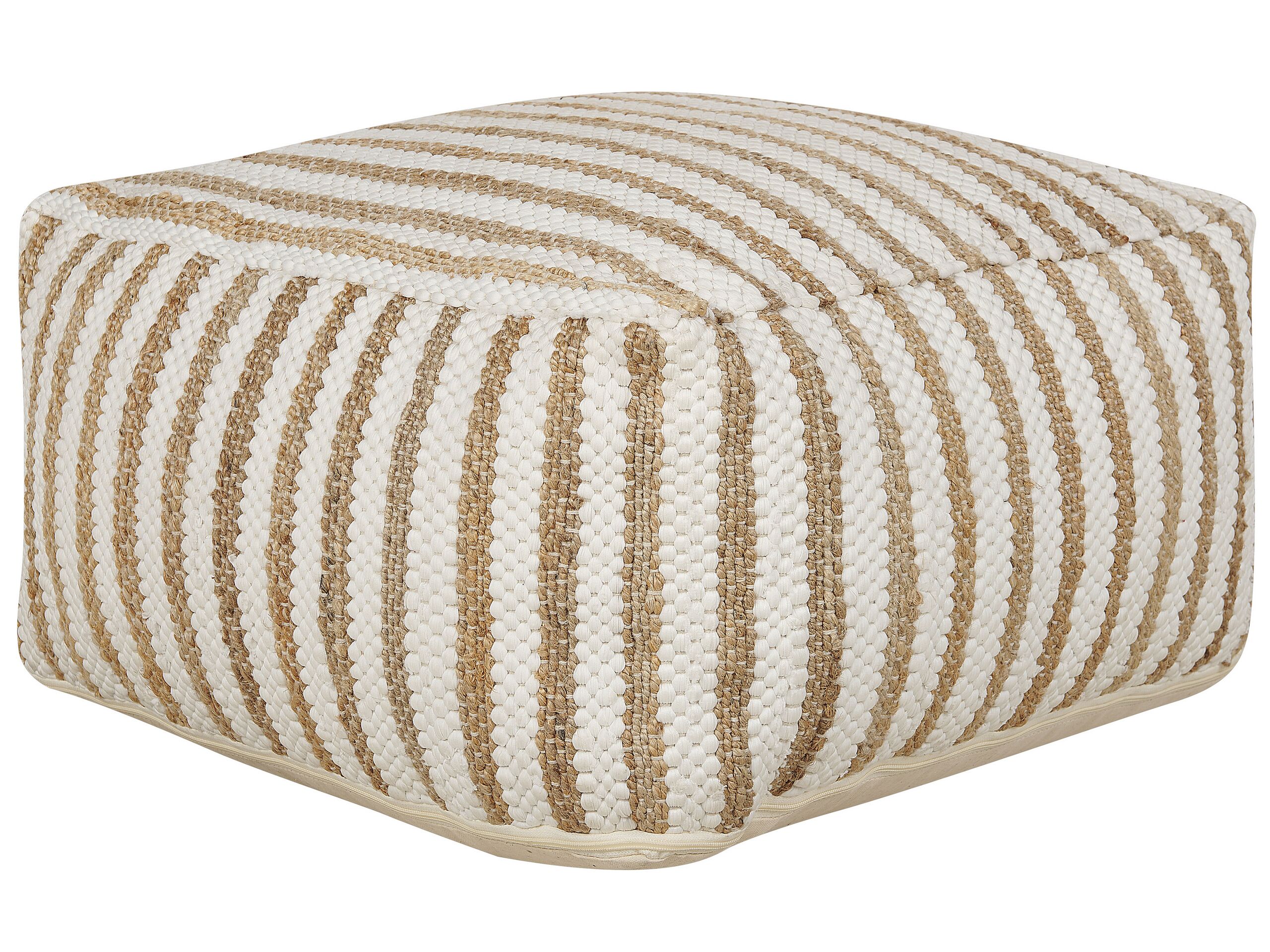 Pouffe Beige and White ALMATTI - Gemini Interiors