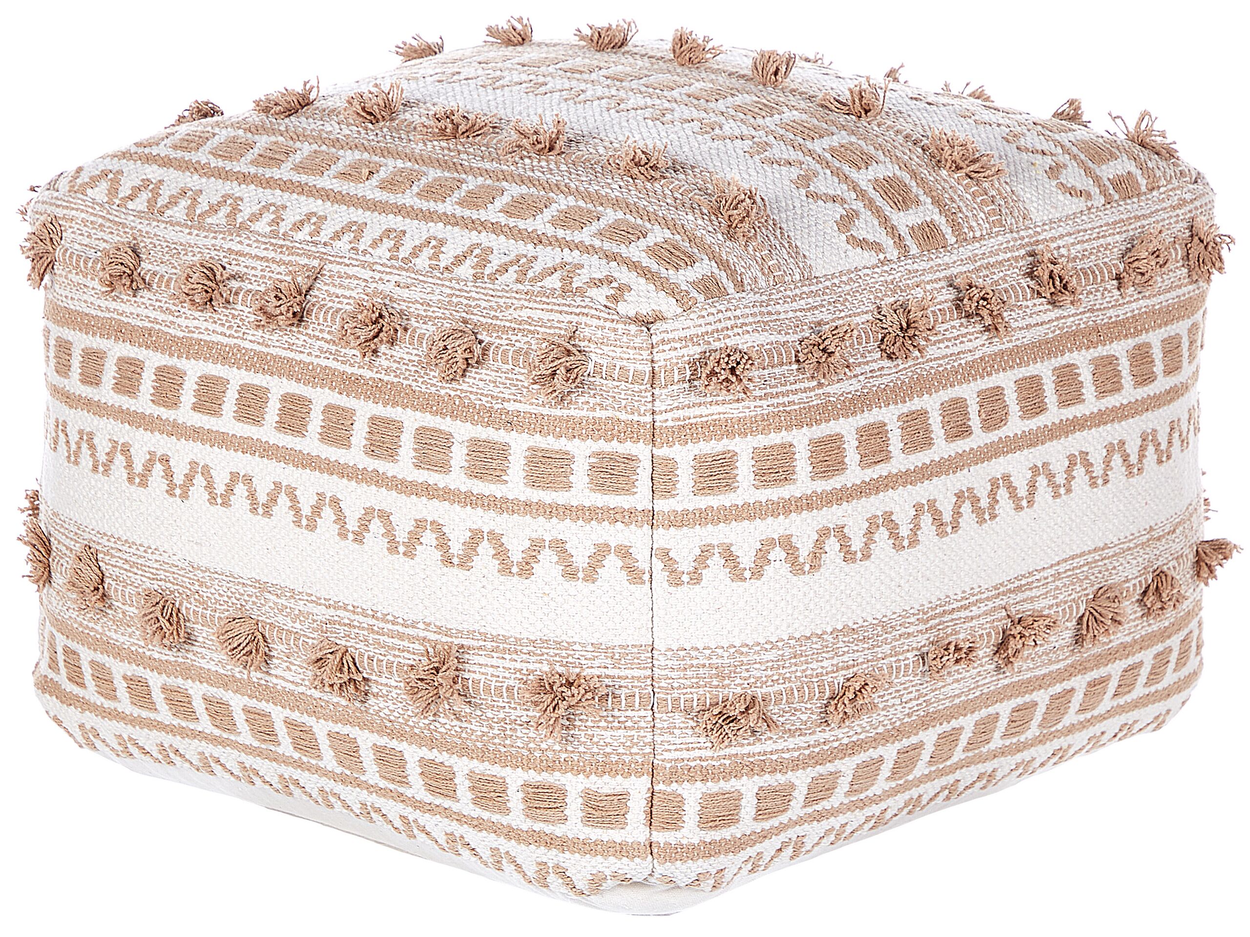 Cotton Pouffe 50 x 50 x 35 cm Beige KARAW - Gemini Interiors